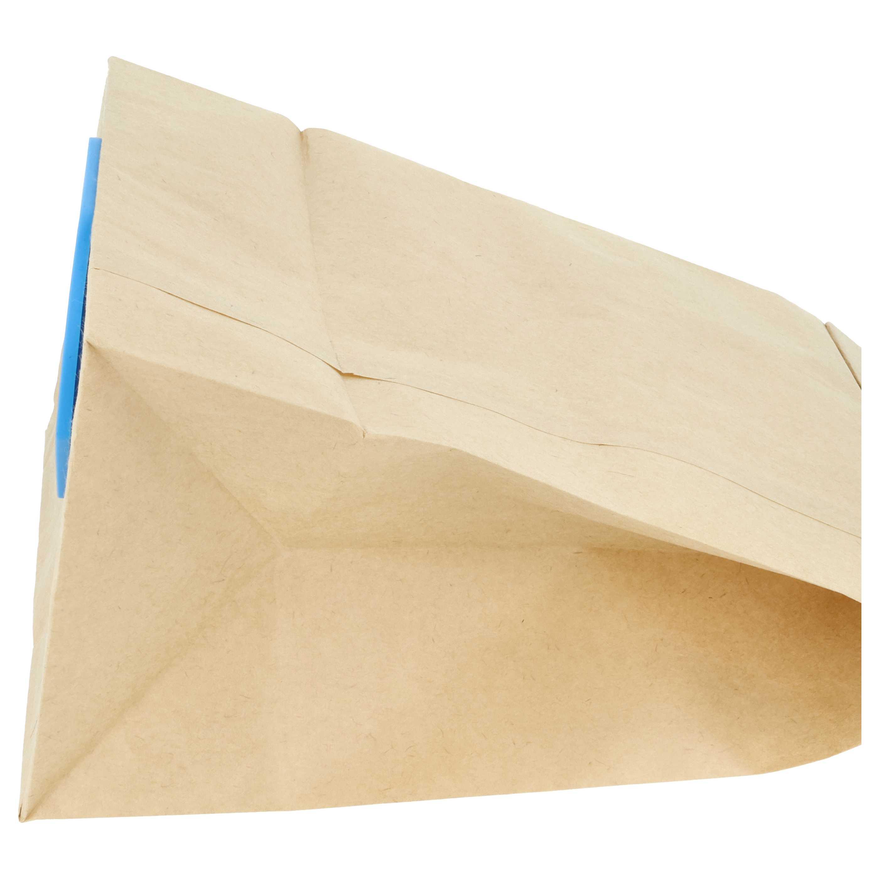 Braune Papiertüte mit blauer Lasche, Nahaufnahme