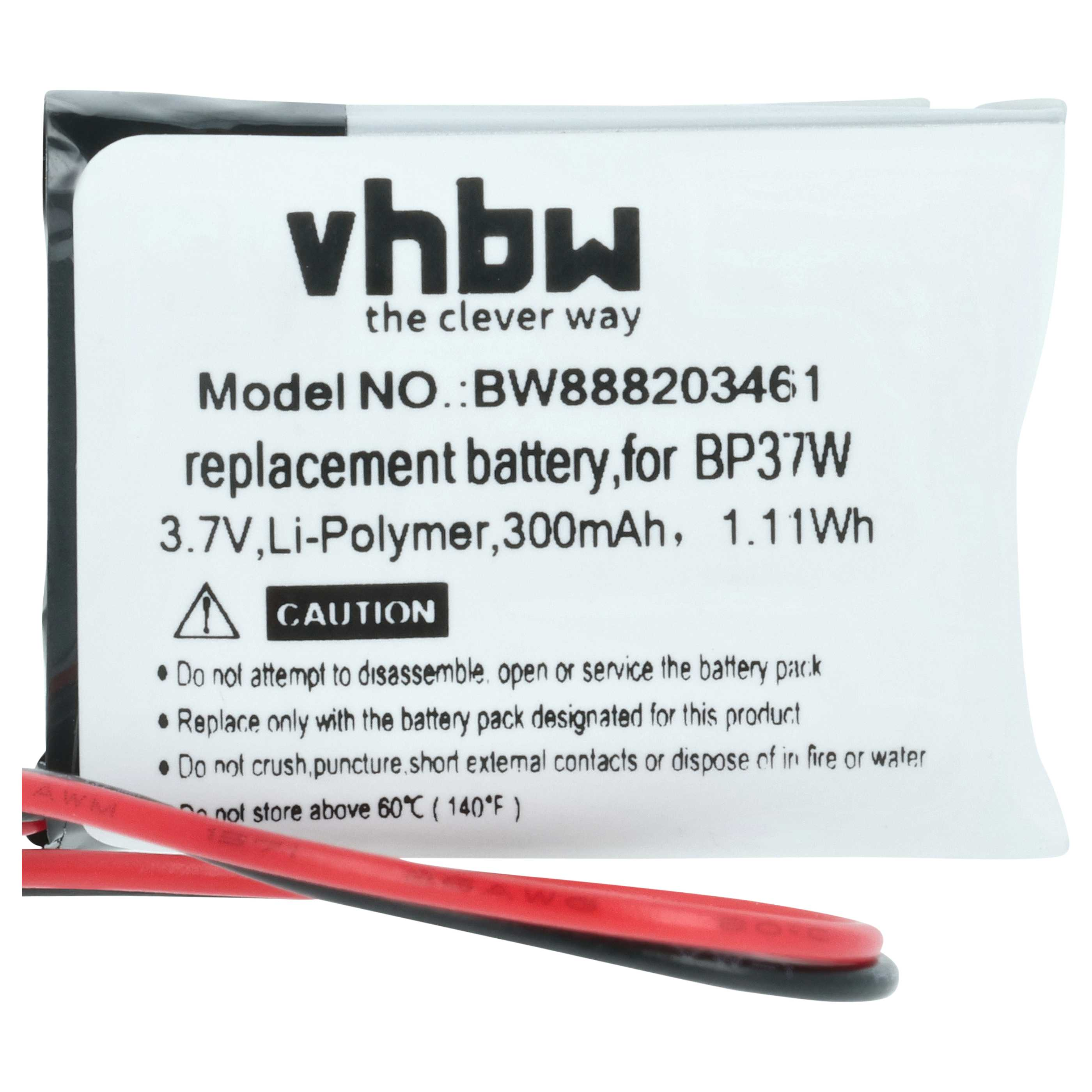 VHBW Ersatzakku BW888203461 für BP37W, 3,7V Li-Polymer, 300mAh.
