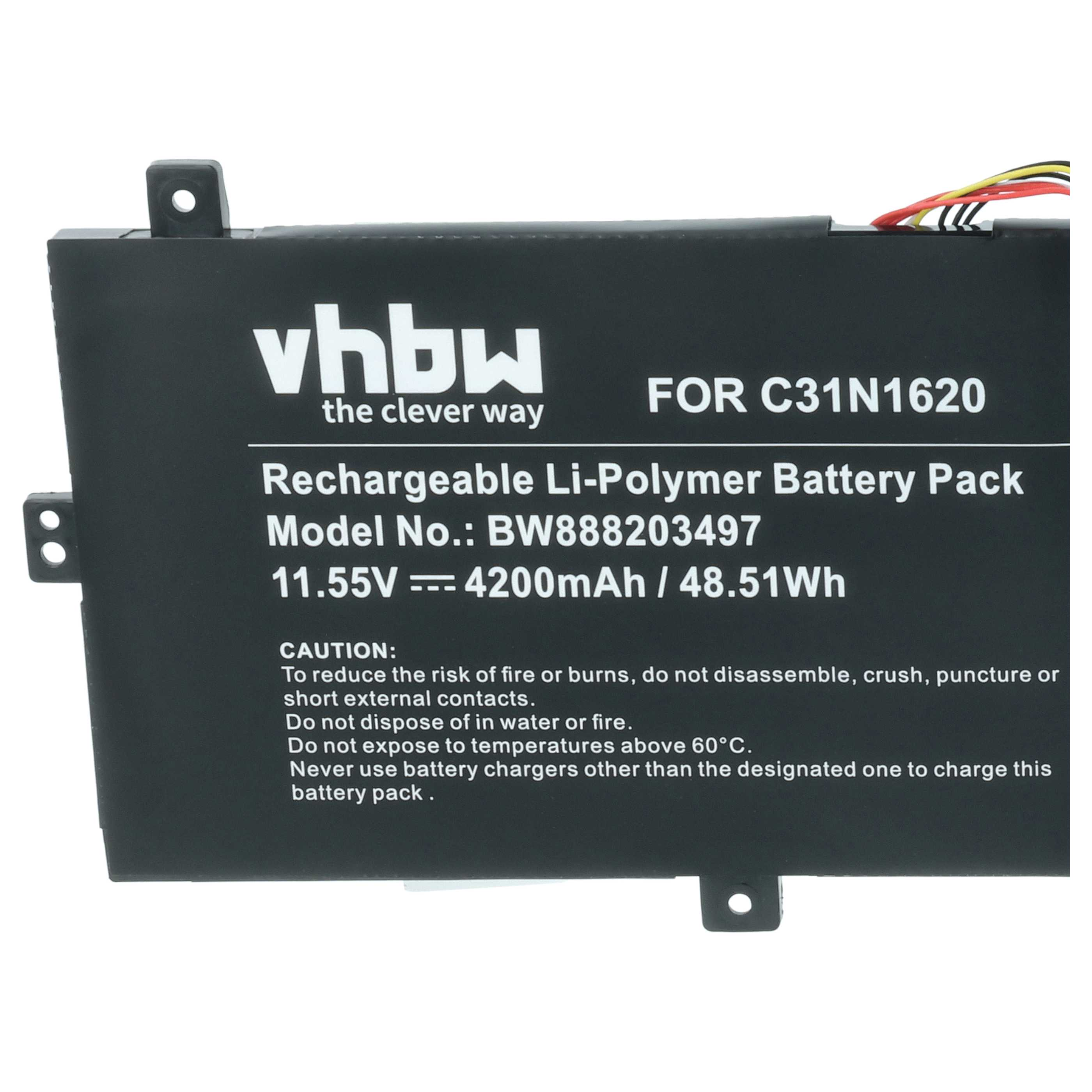 Schwarzer Laptop-Akku mit weißer Beschriftung: vhbw, 11.55V, 4200mAh.