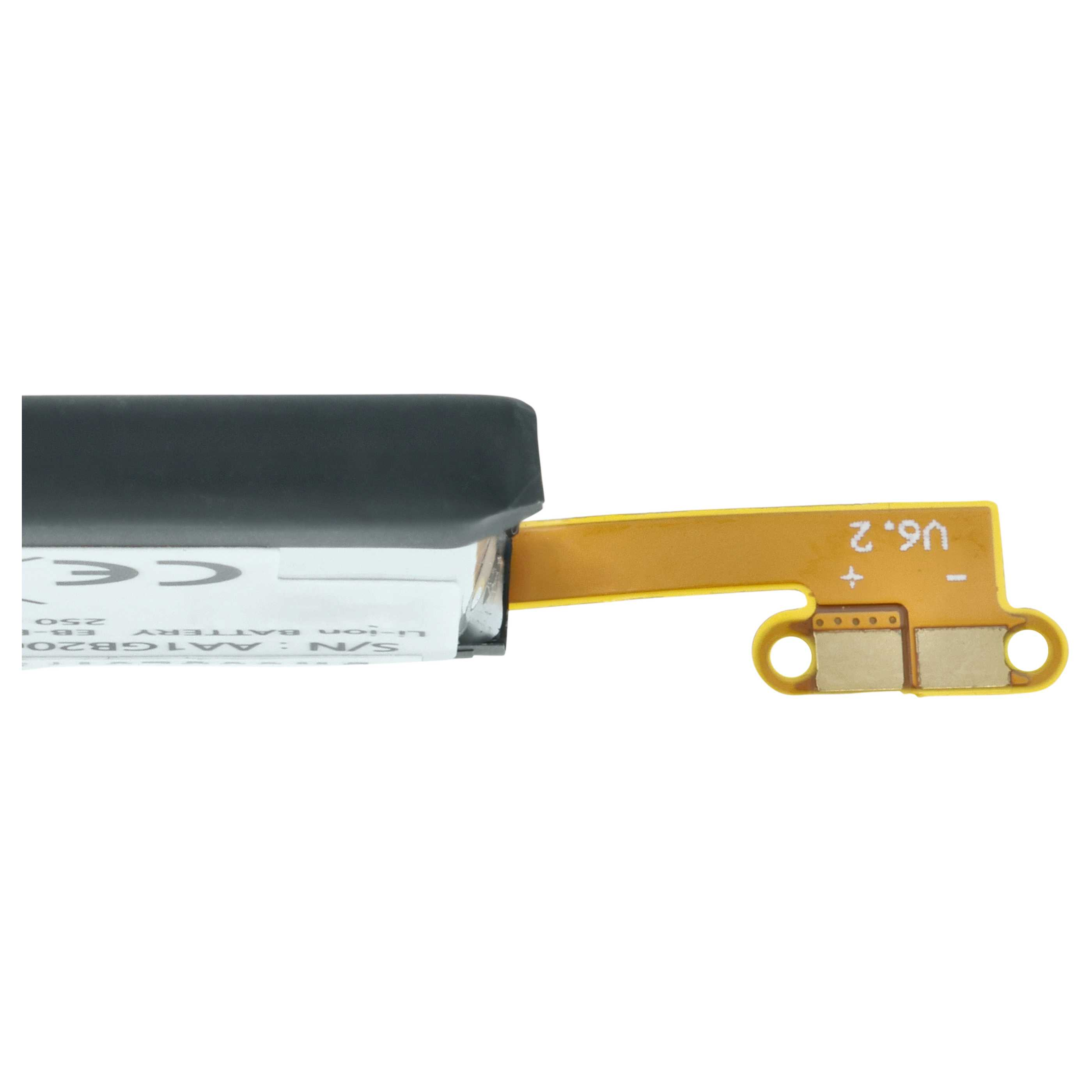 Ein Li-Ion-Akku mit einem Anschlusskabel und der Aufschrift CE und S/N: AA1GB20.