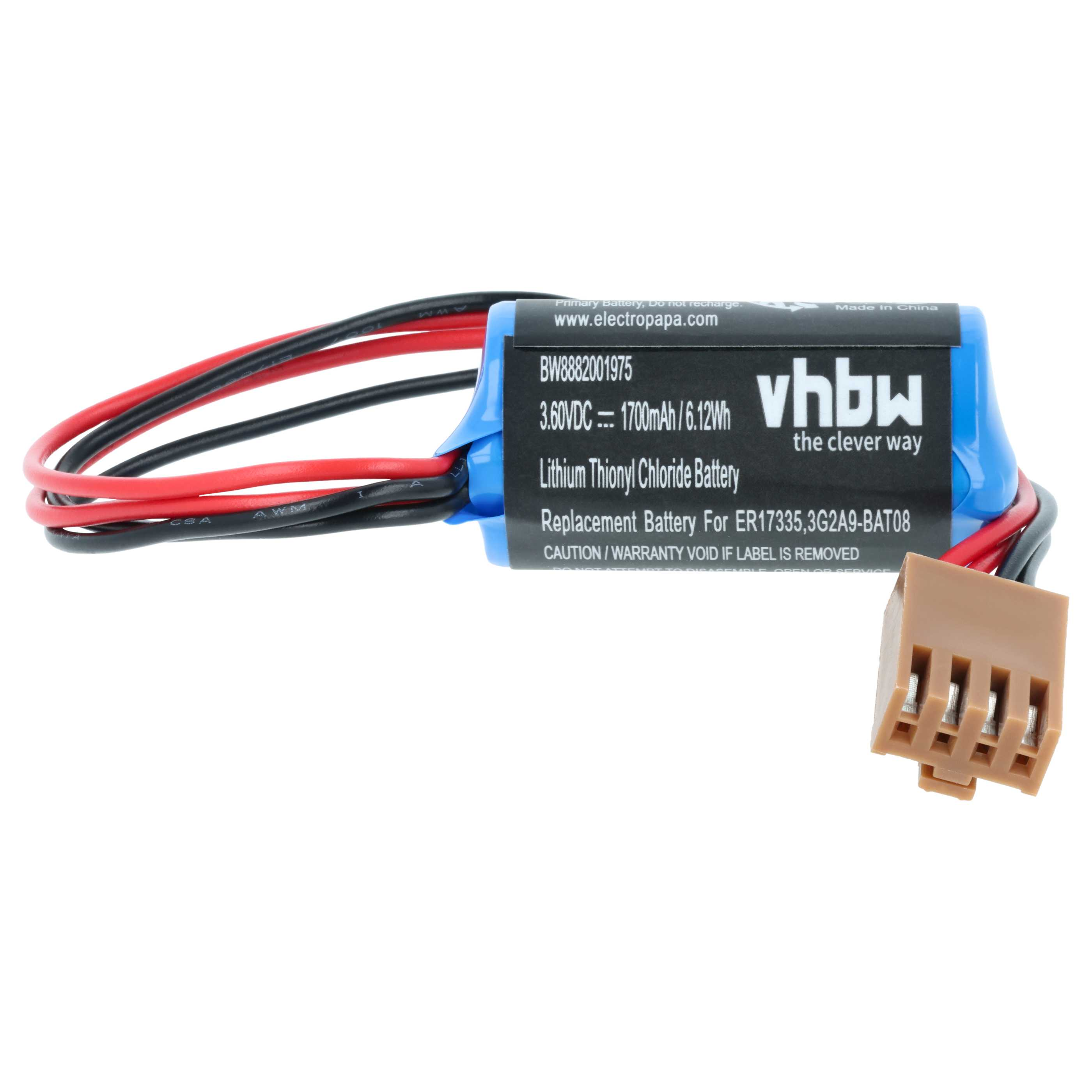 Lithium-Thionylchlorid-Batterie mit Kabeln und Stecker, 3,60 V.