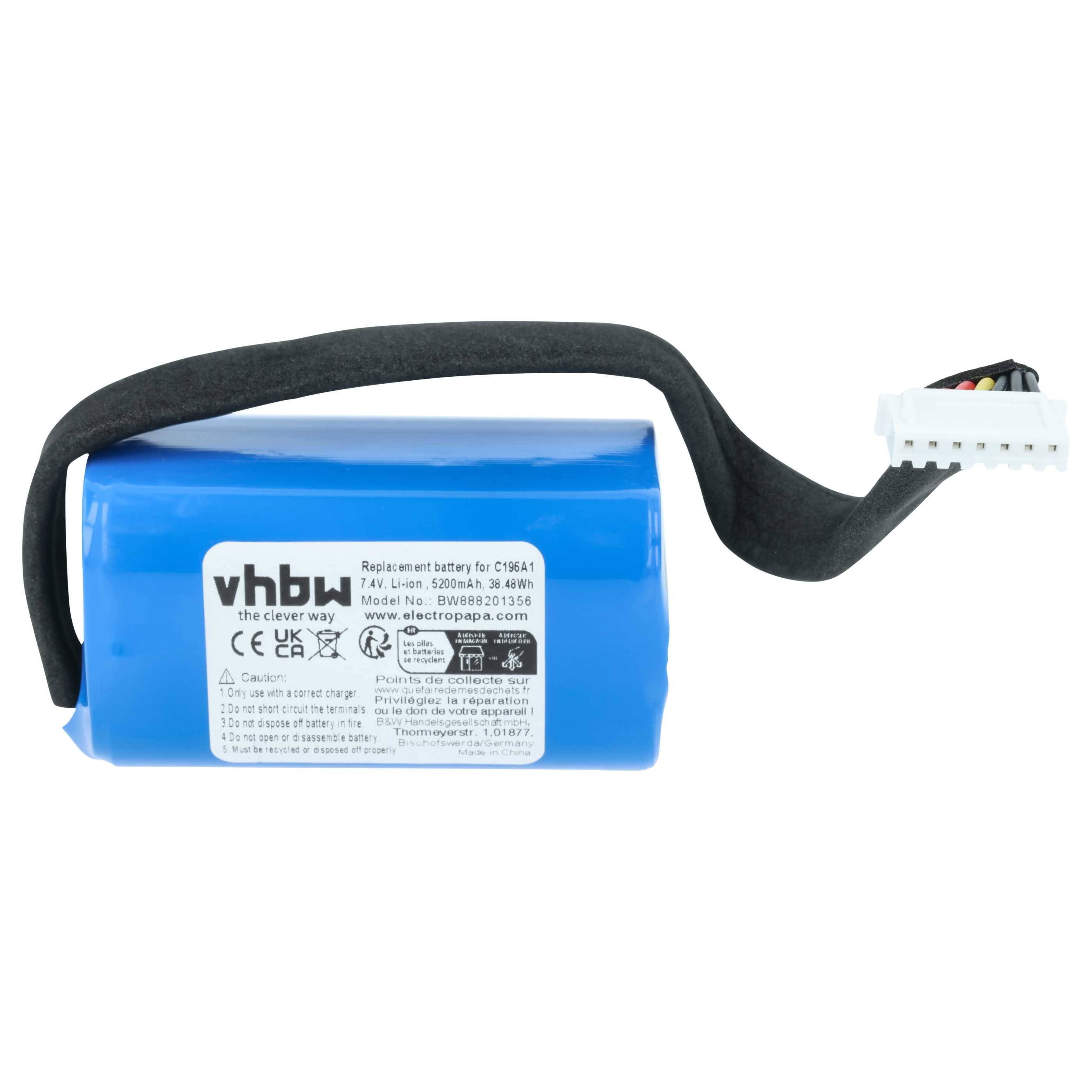 Blaue Li-Ion-Ersatzbatterie mit Kabel und Stecker, 5200mAh.