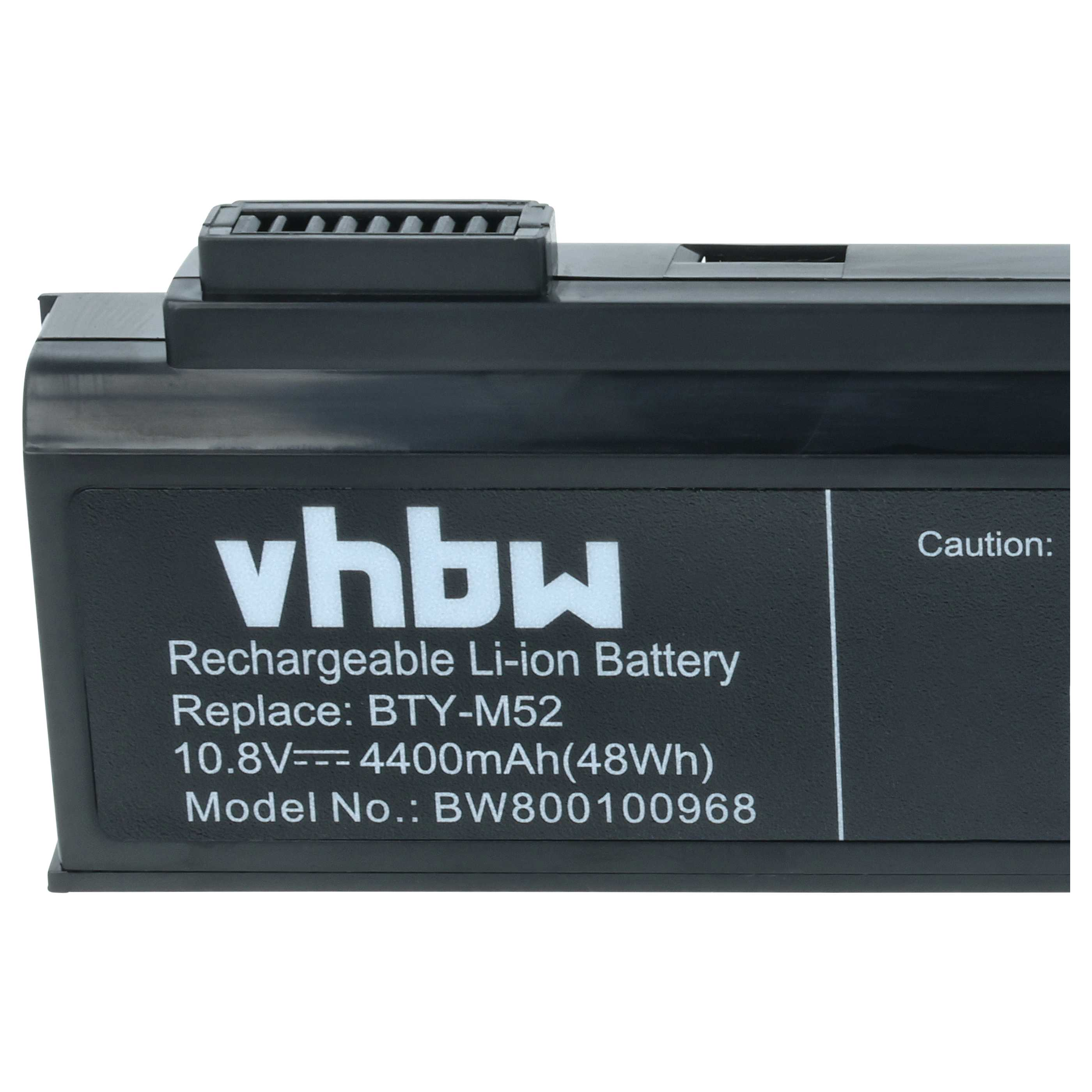 Schwarzer Akku mit Aufschrift: vhbw, Rechargeable Li-ion Battery, 10.8V, 4400mAh.