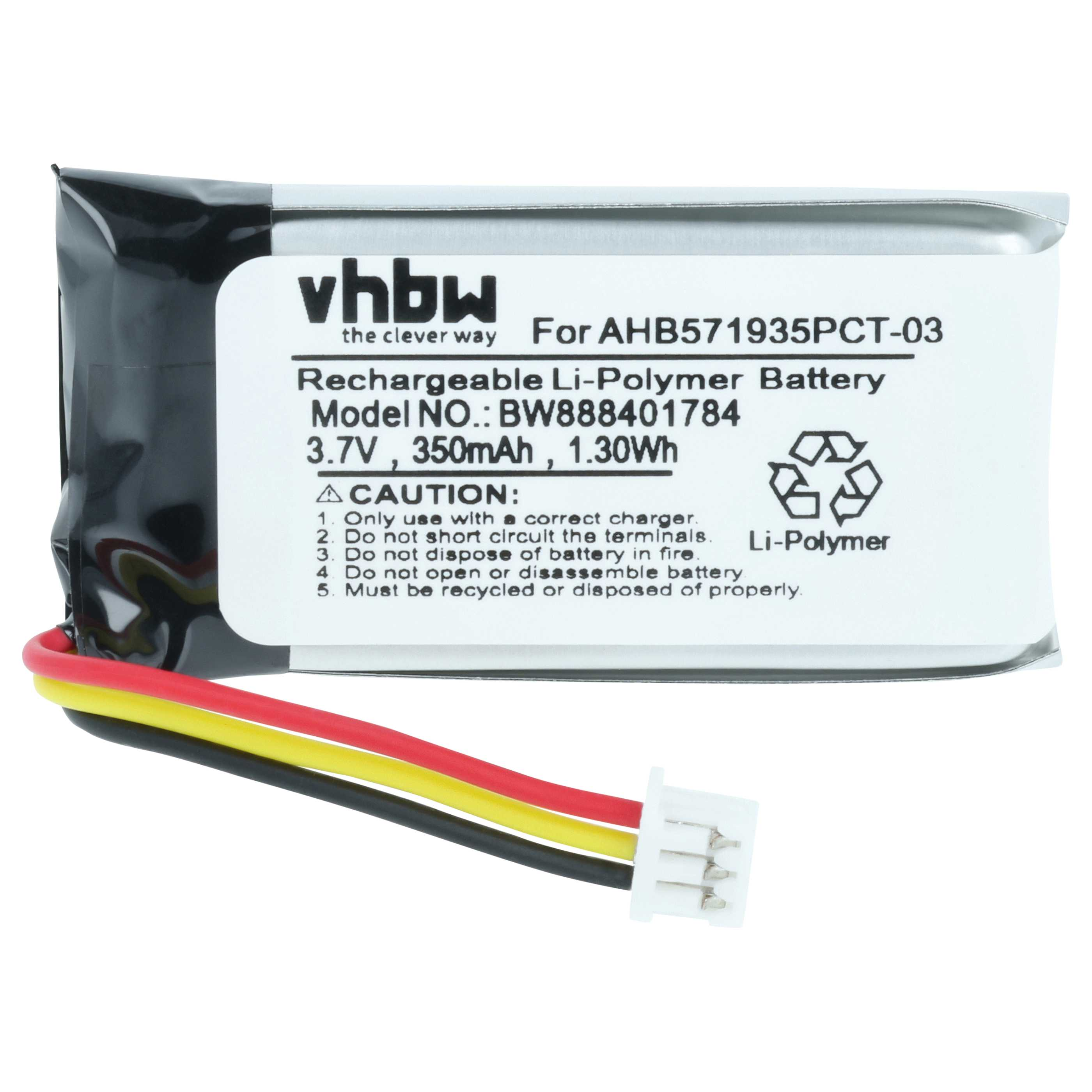 Ein vhbw Li-Polymer-Akku, Modell BW888401784, 3,7V, mit Kabeln.