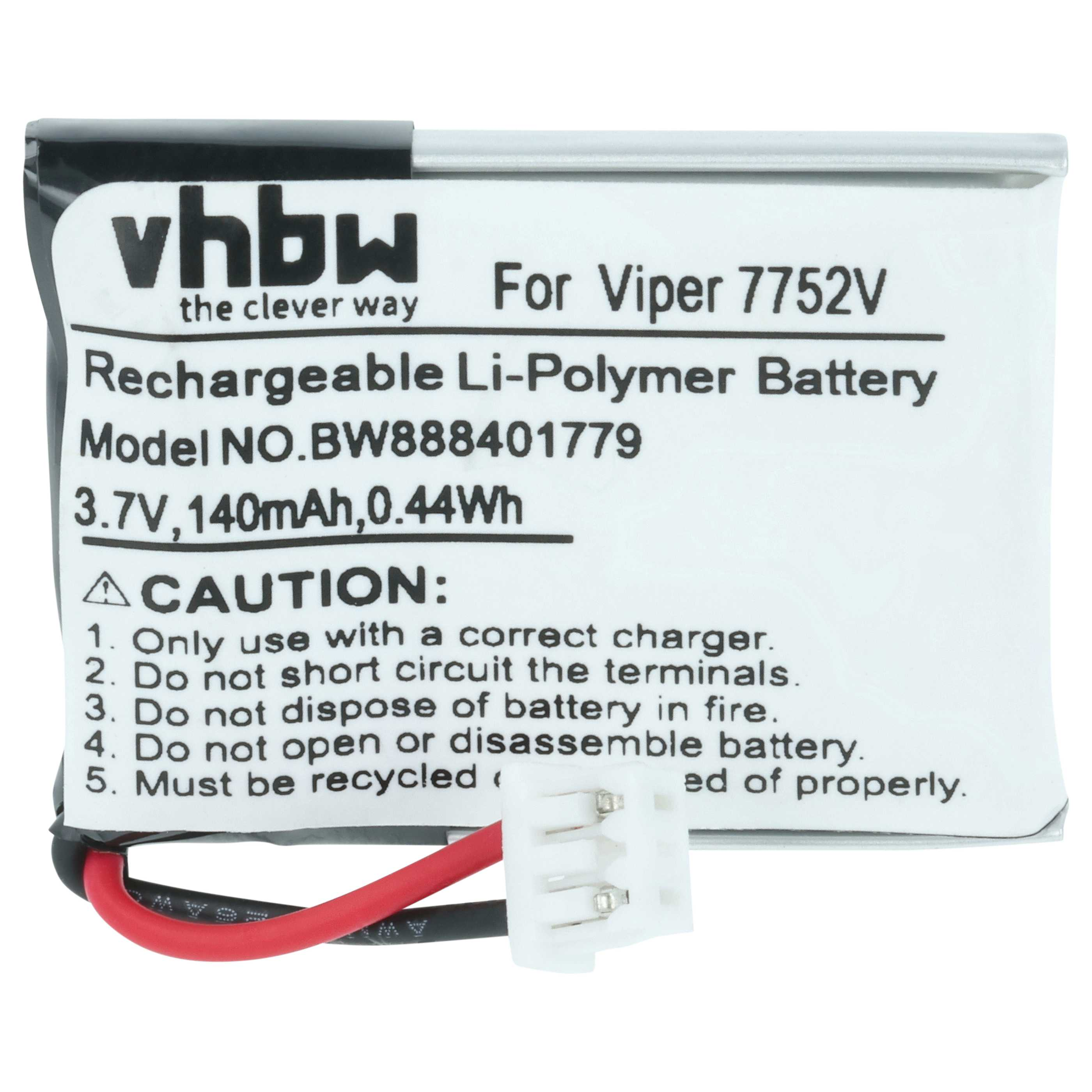 Li-Polymer-Akku für Viper 7752V, 3,7V, 140mAh, mit rotem und schwarzem Kabel.