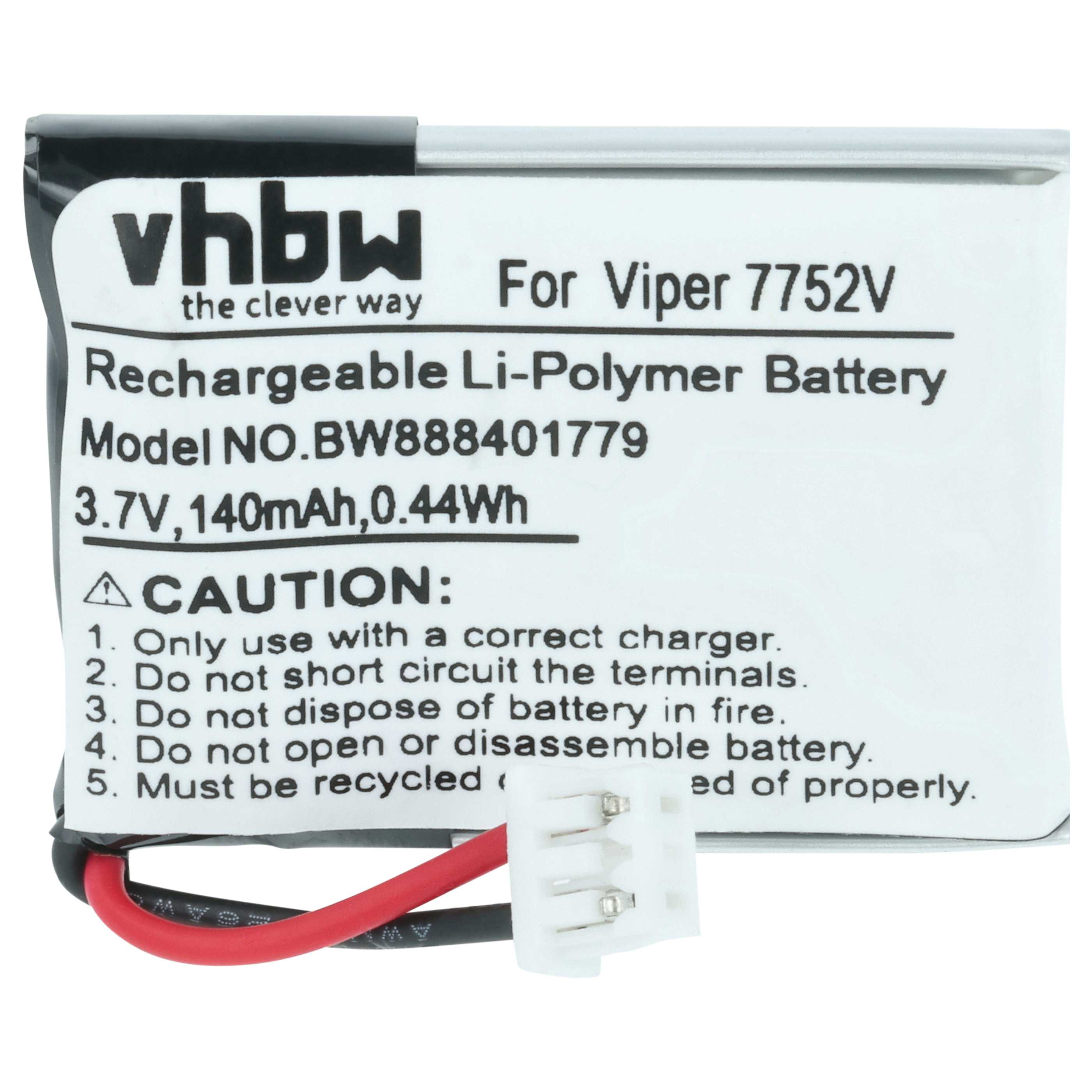 vhbw Li-Polymer Akku 3,7V 140mAh für Viper 7752V mit Kabeln und Stecker.