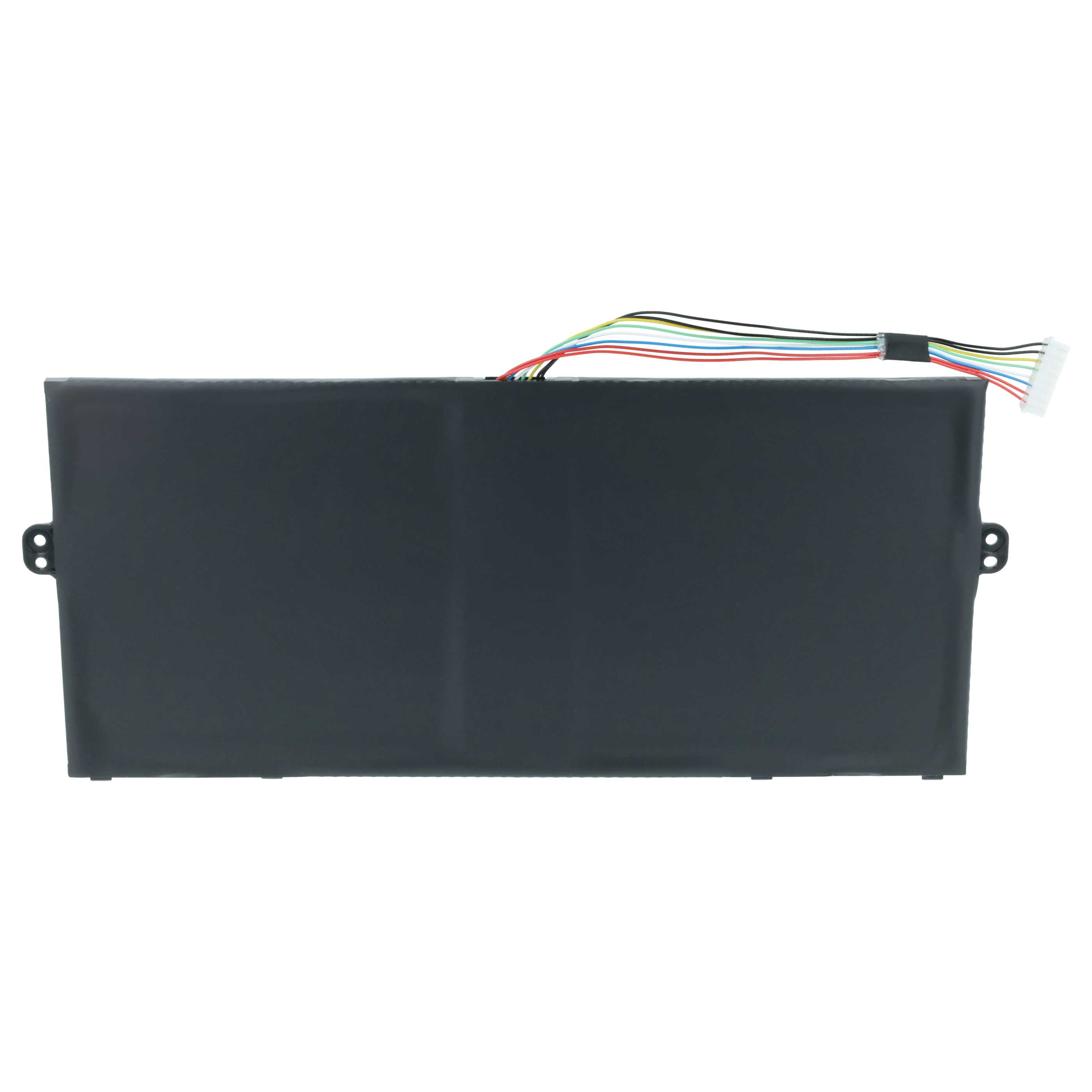 Schwarzer Laptop-Akku mit bunten Drähten und weißem Stecker.