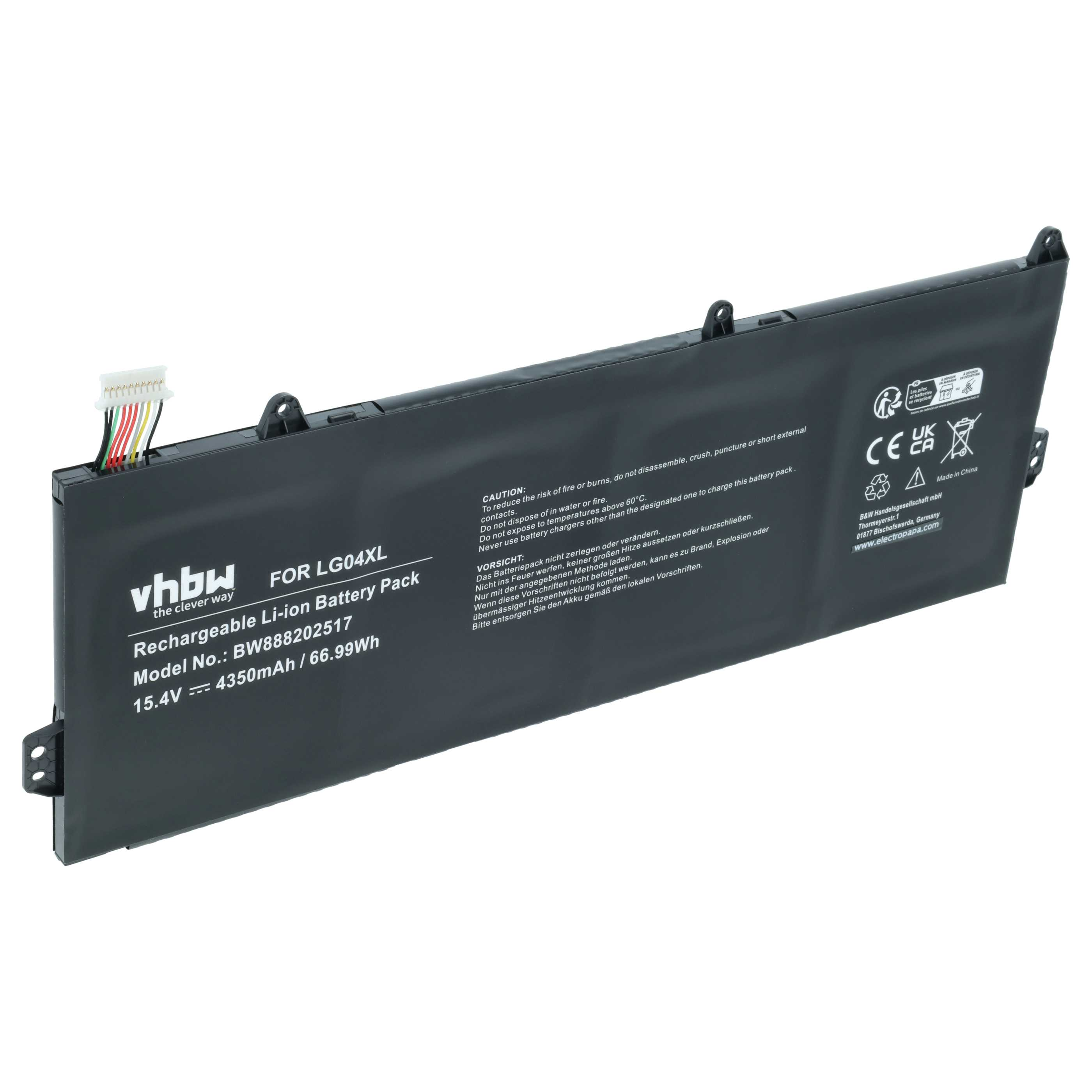 Schwarzer Laptop-Akku mit Kabeln, Modell BW888202517, 15.4V, 4350mAh.