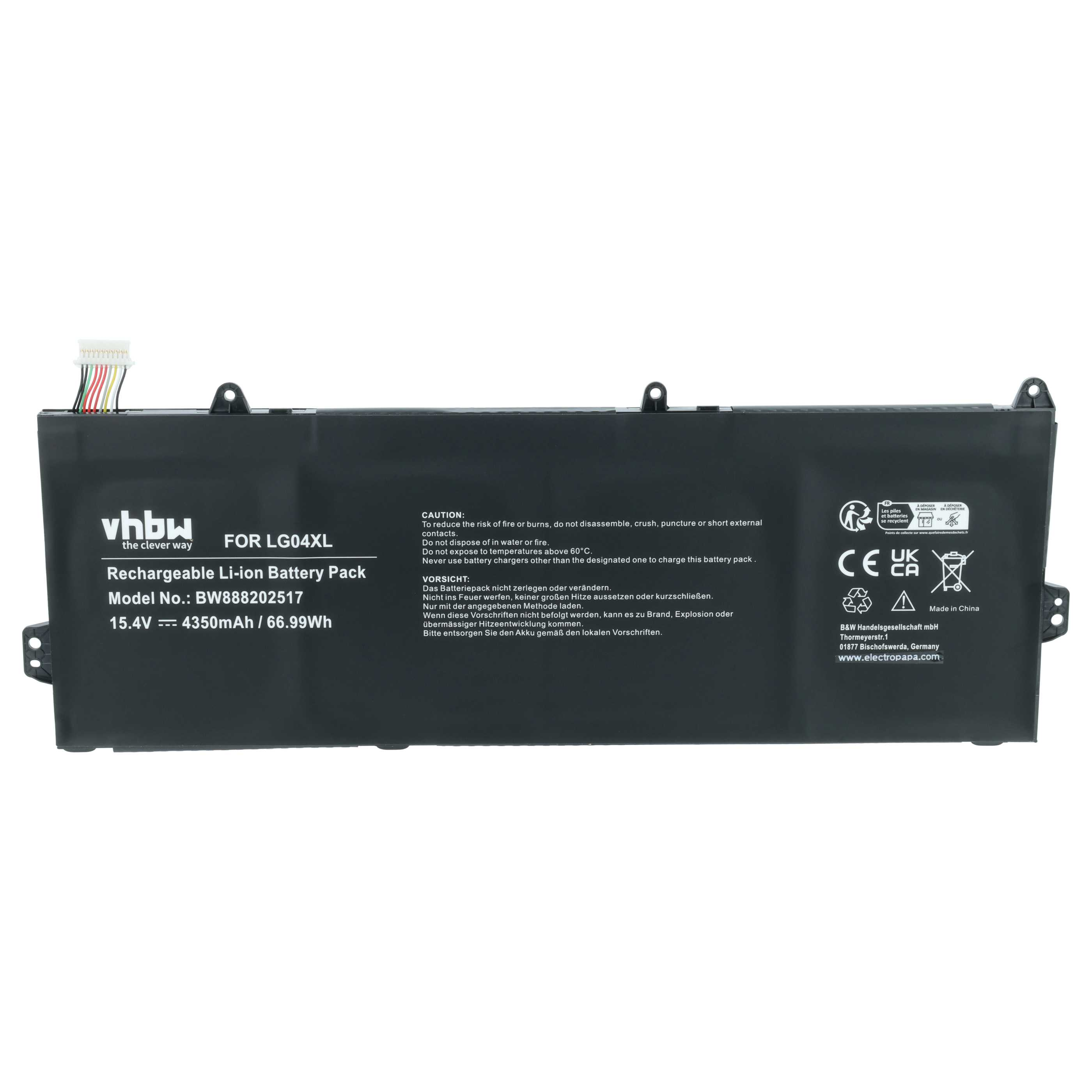 Schwarzer Li-Ion Akku für LG04XL, 15.4V, 4350mAh. Mit Warnhinweisen.