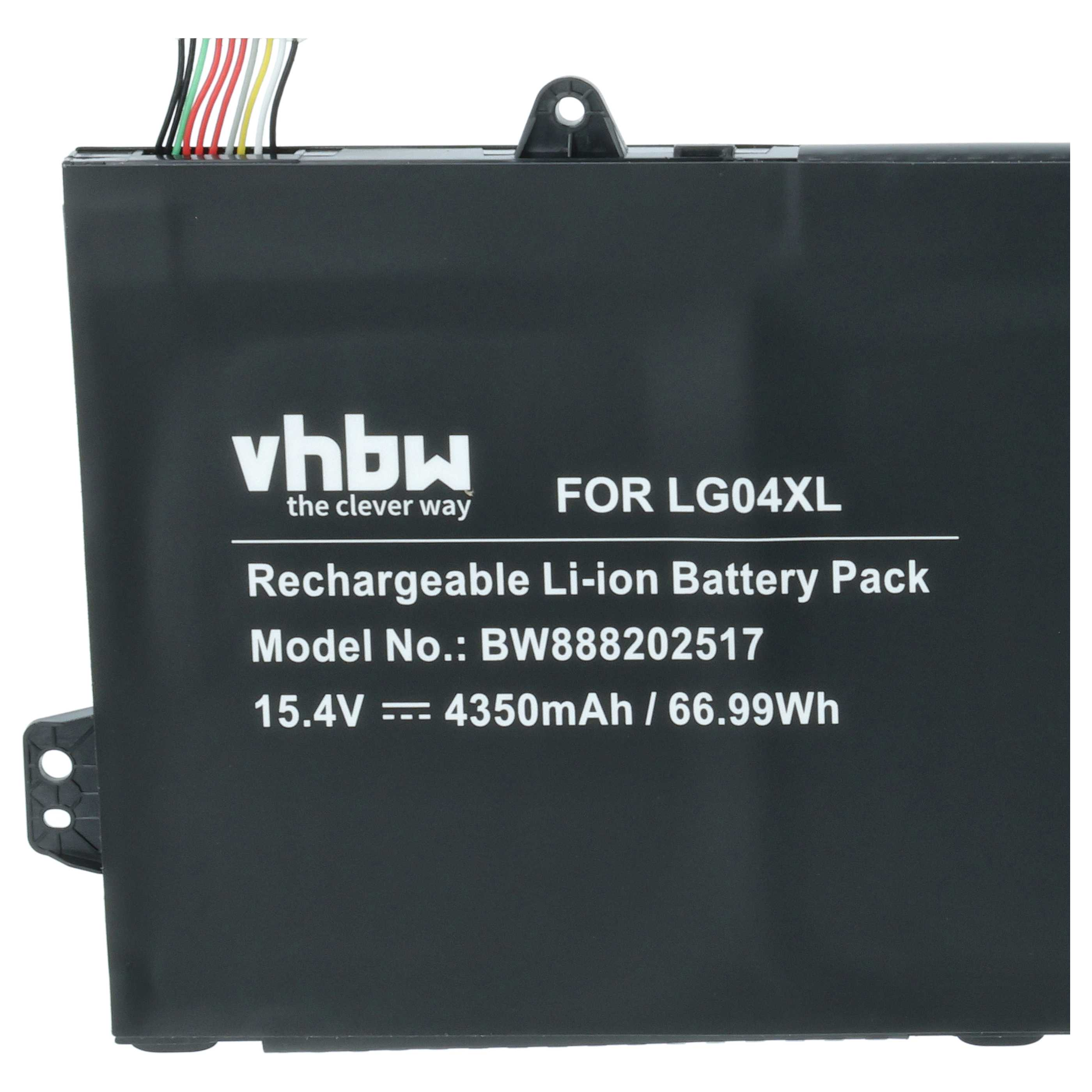 Schwarzer Akku mit Kabeln und Aufschrift: vhbw, FOR LG04XL, Li-ion Akku.