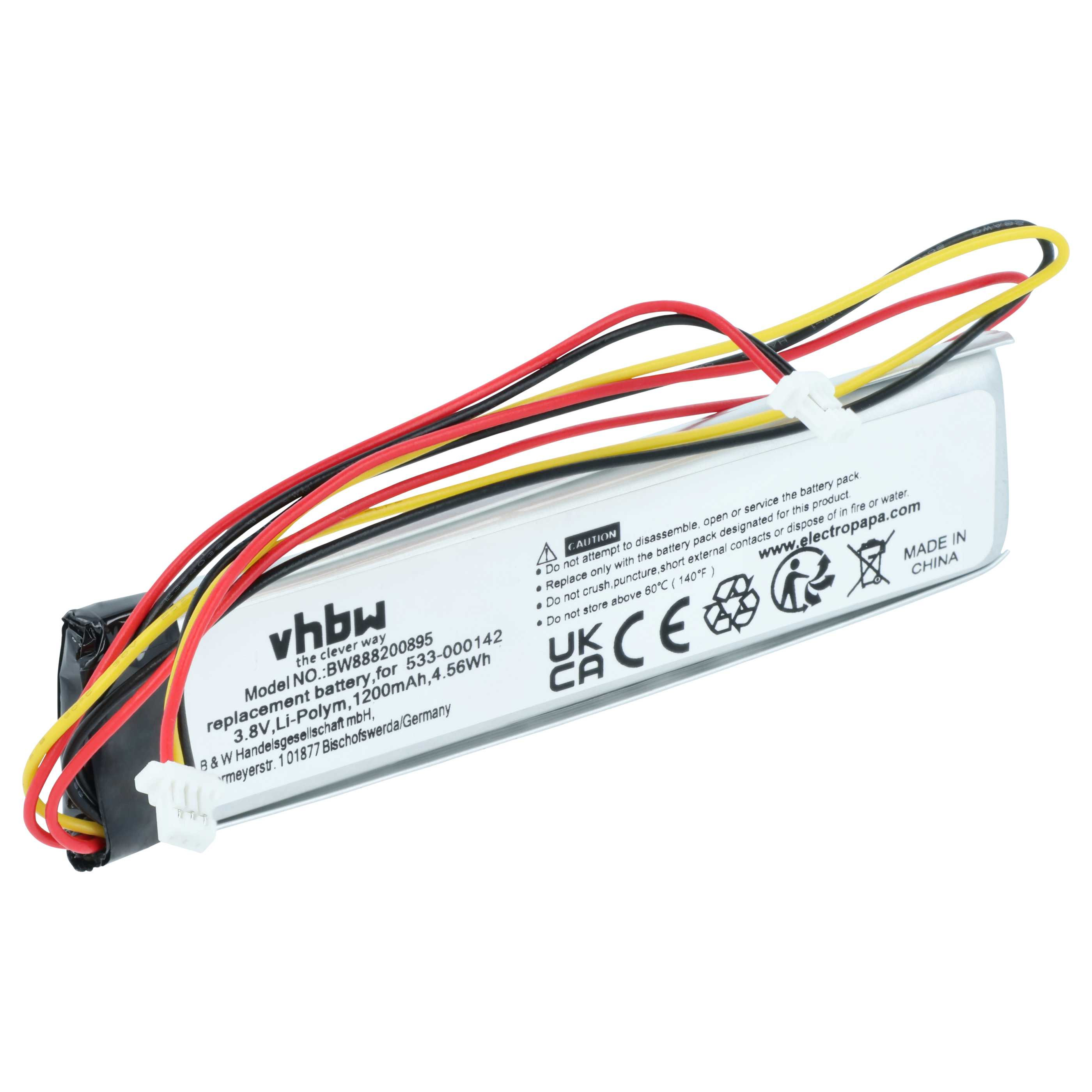 Ein Li-Polymer-Akku mit Kabeln, Modell BW888200895, 1200mAh, hergestellt in China.