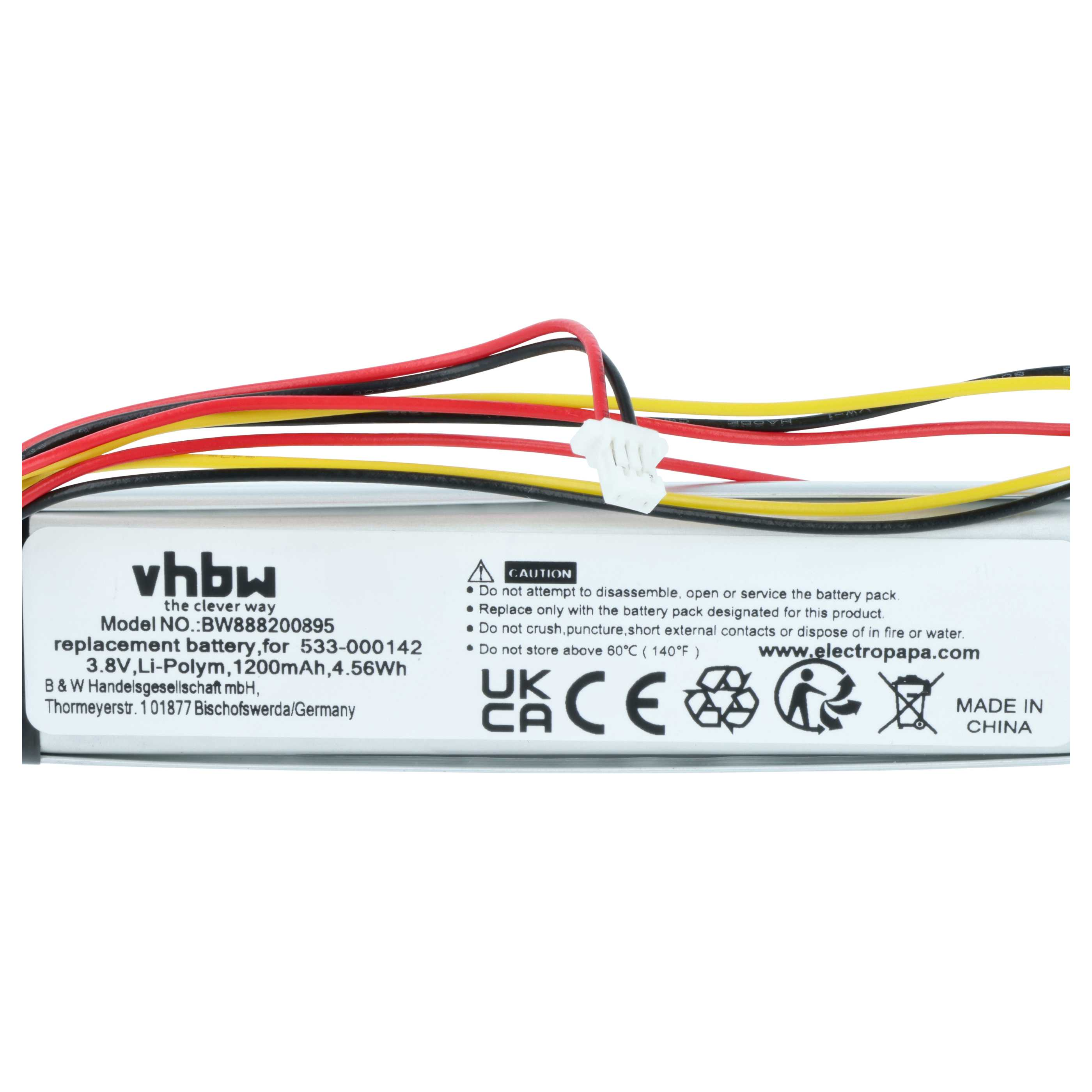 vhbw Ersatzakku, 3.8V Li-Polym, 1200mAh, mit Kabeln.