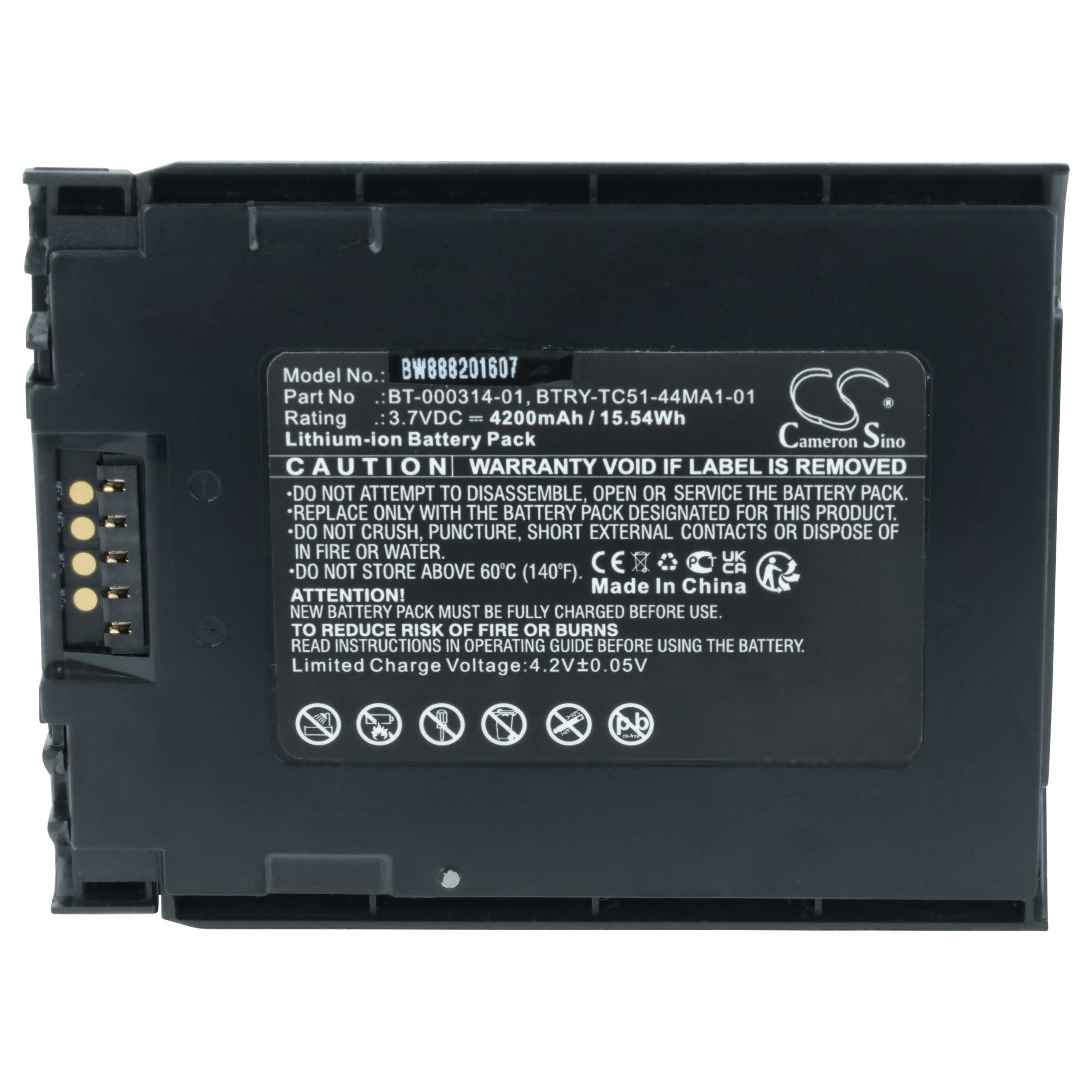 Schwarzer Lithium-Ionen-Akku mit Etikett und Anschlüssen.