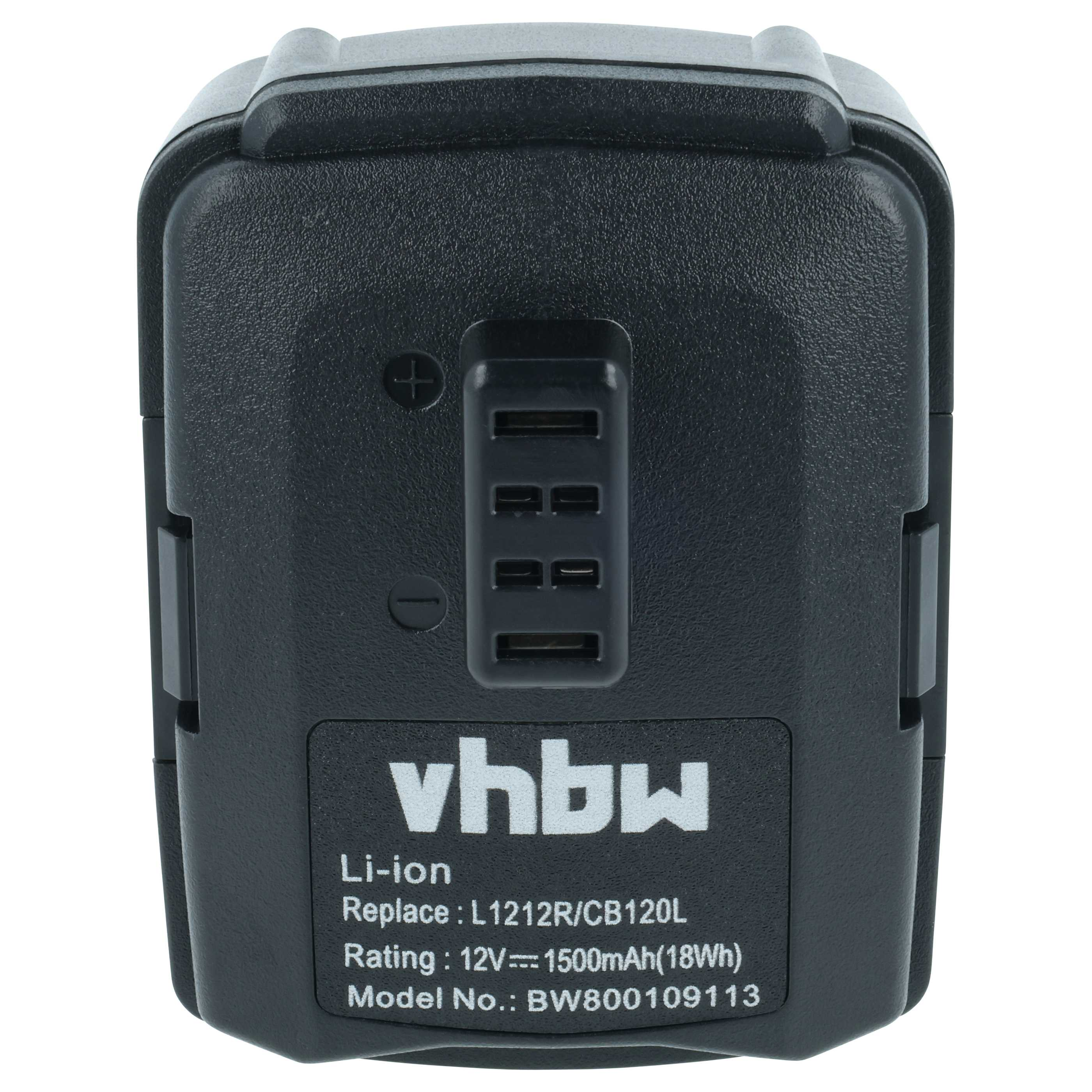 Schwarzer Li-Ion Akku mit vhbw Logo, 12V, 1500mAh.