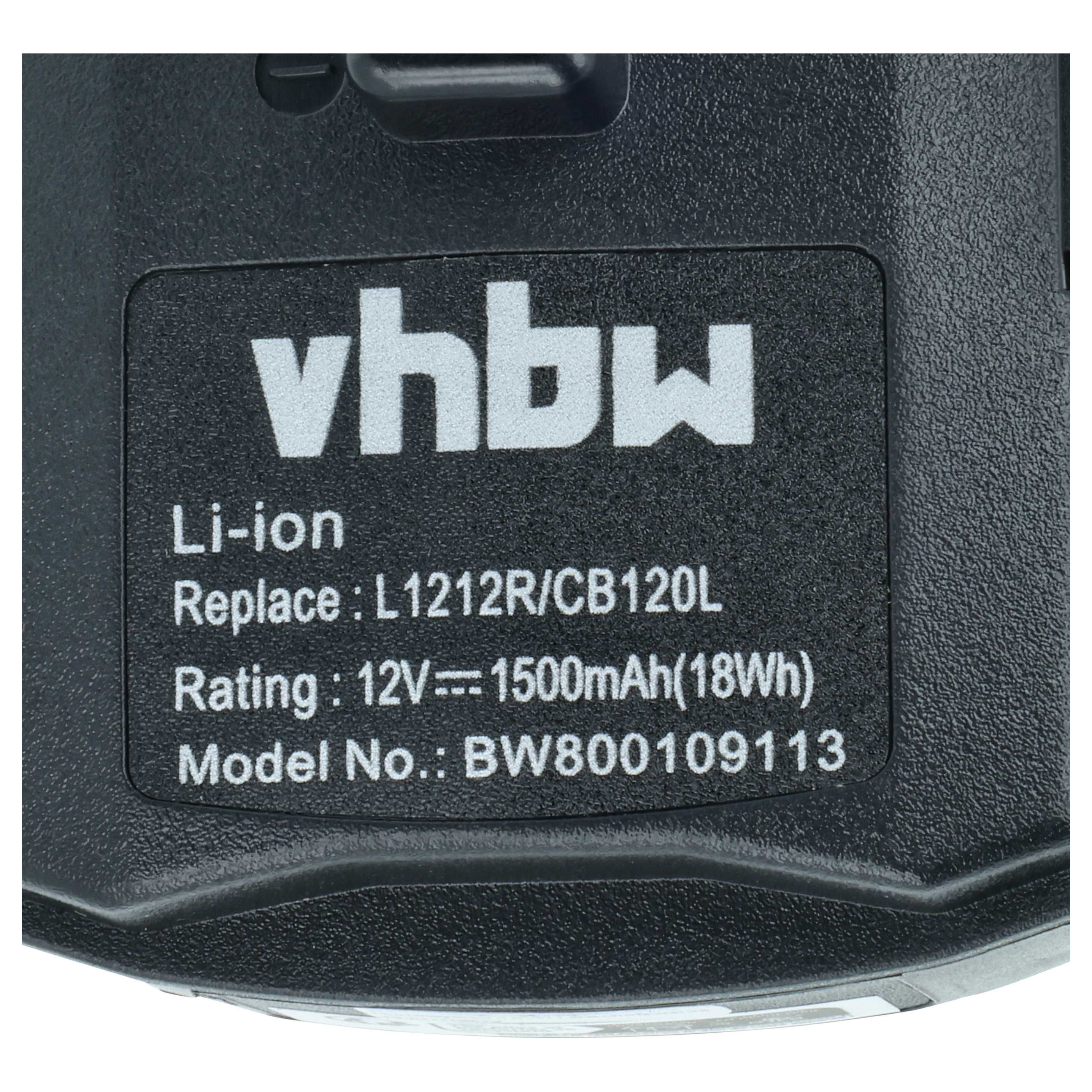 Schwarzer Akku mit Aufkleber: vhbw Li-ion, Modell BW800109113