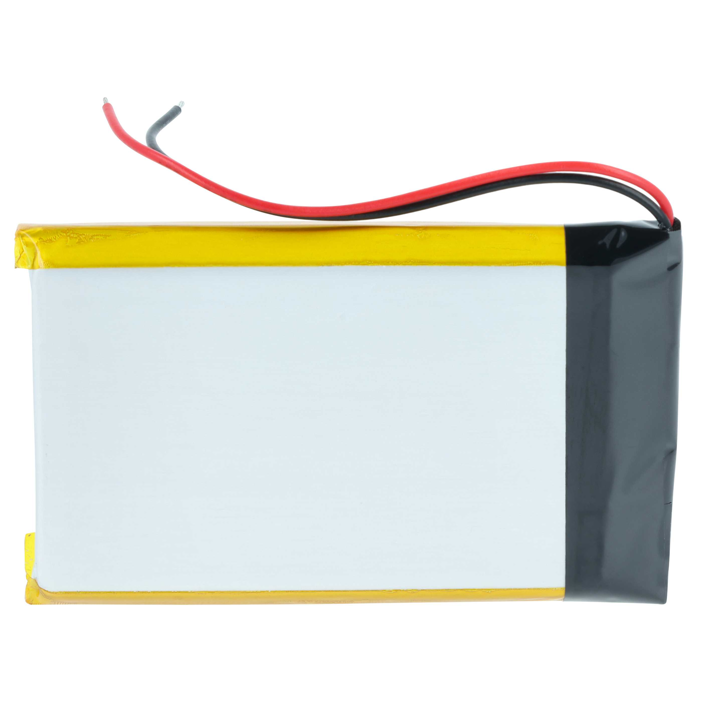 Flache Lithium-Polymer-Batterie mit rotem und schwarzem Kabel.