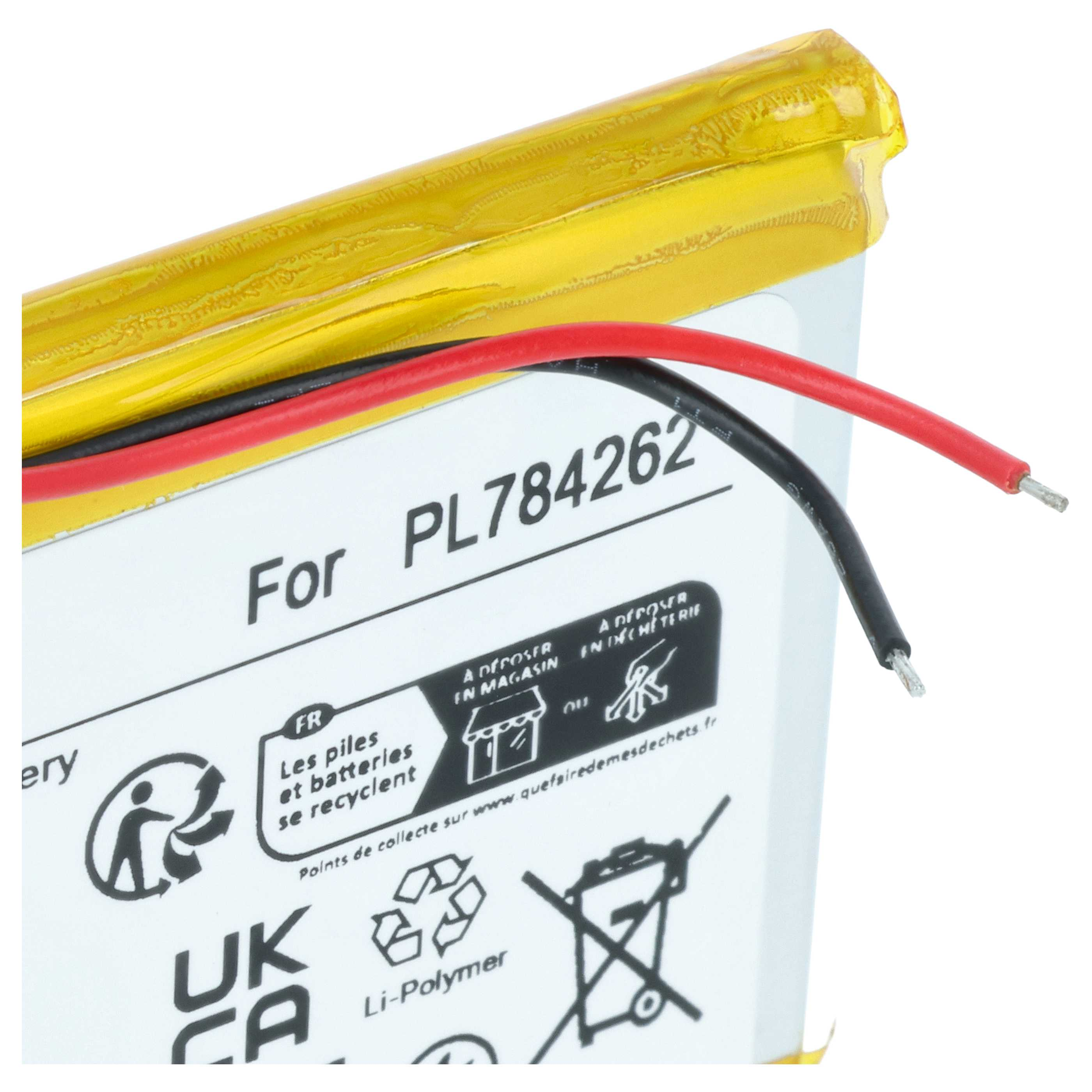 Ein Li-Polymer-Akku mit Modellnummer PL784262 und Kabeln.