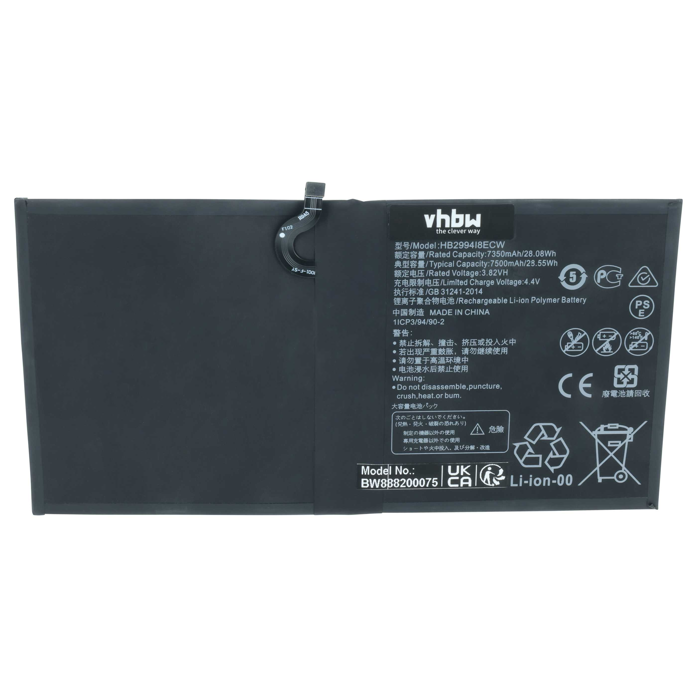 Schwarzer Li-Ion Polymer Akku mit Modellnummer HB299418ECW und 7350mAh.