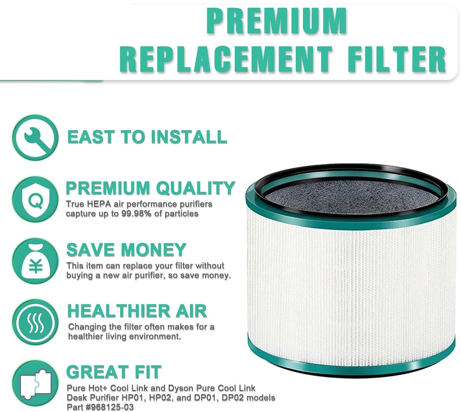 Premium Ersatzfilter für Luftreiniger, HEPA-Filter für Dyson, einfache Installation.