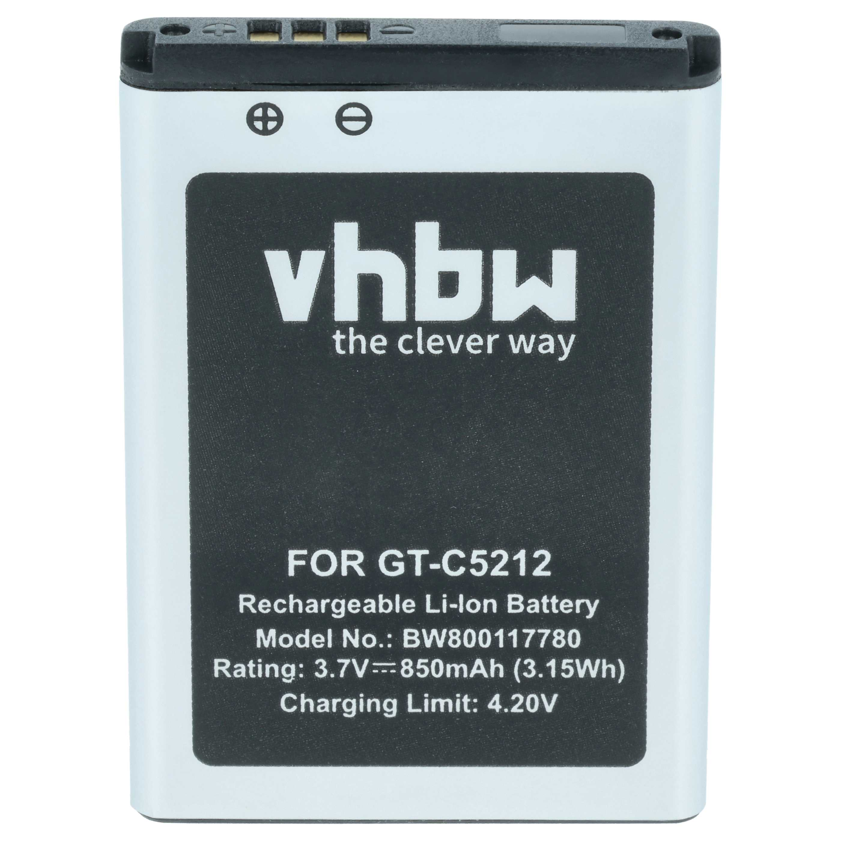 Ein silberner Akku für das GT-C5212 mit schwarzen Schriftzügen.