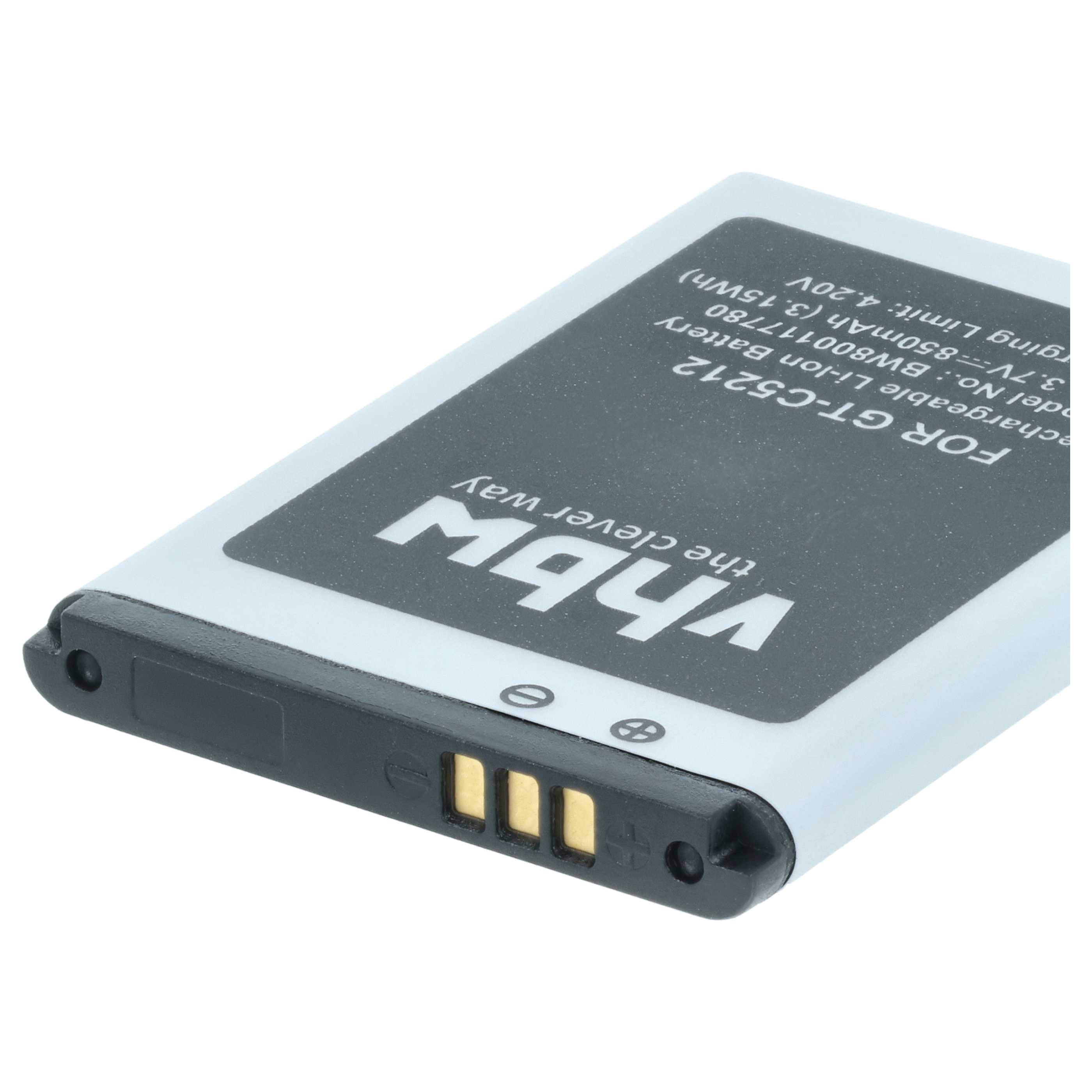 Ein weißer Akku für das GT-C5212 mit dem vhbw-Logo und technischen Daten.