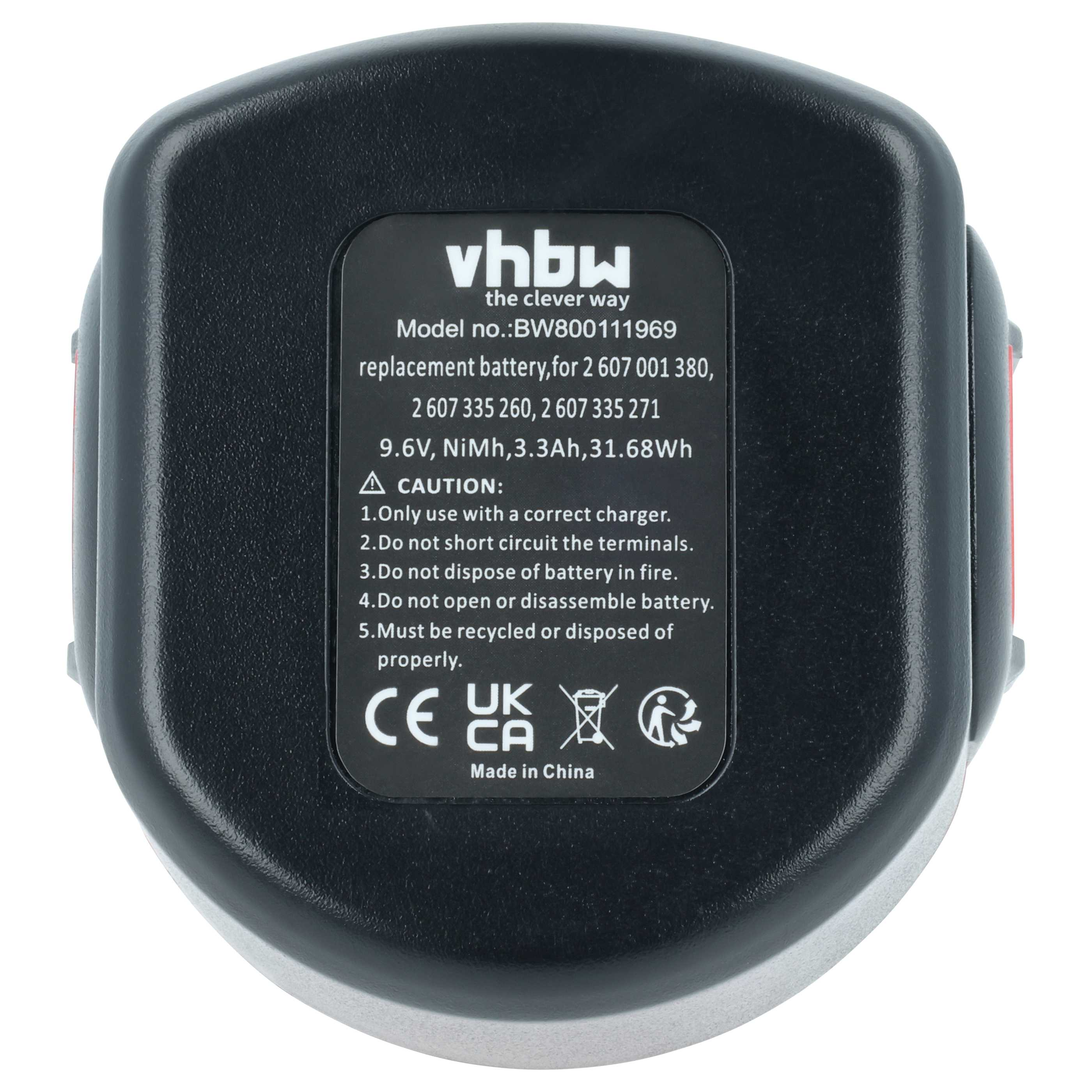 Schwarzer Akku mit Aufkleber und Warnhinweisen, Made in China.