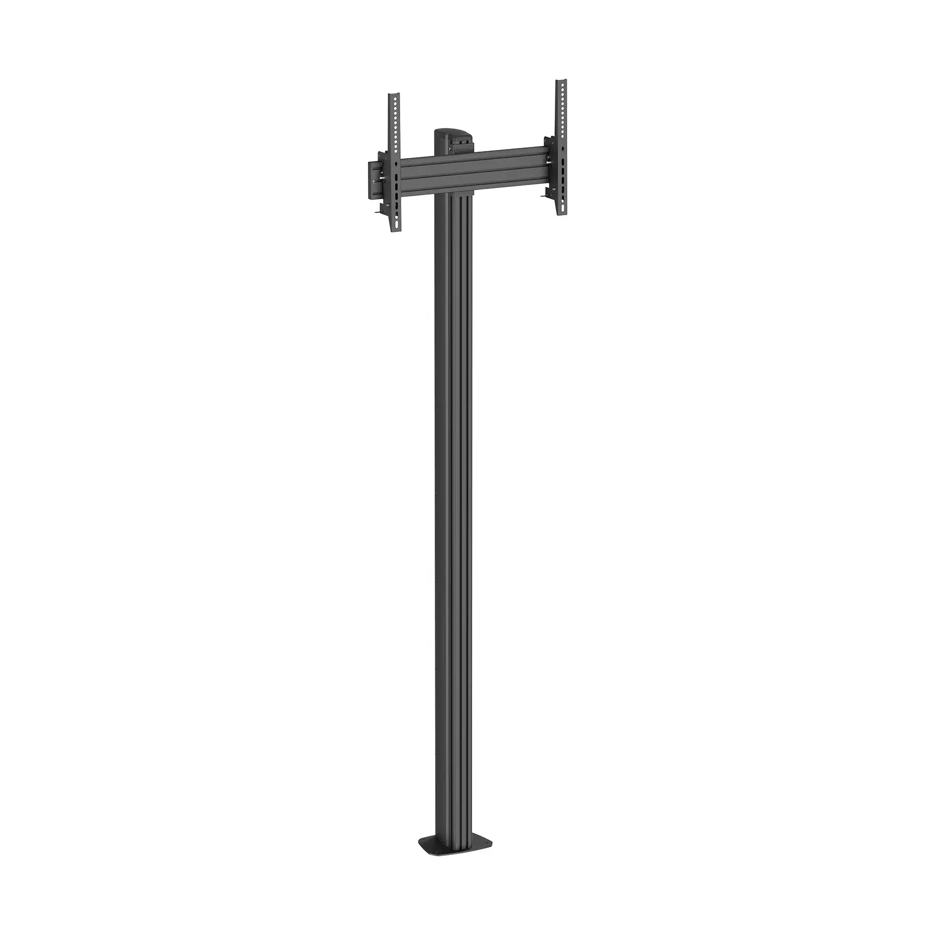 Un support TV noir avec bras réglable et plaque de montage.