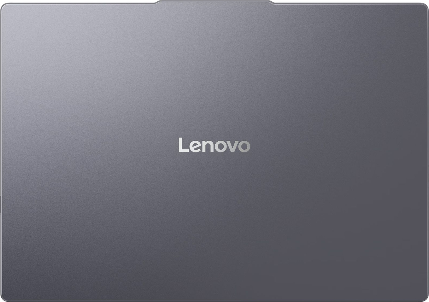 Ortasında parlak gümüş Lenovo logosu bulunan kapalı gri dizüstü bilgisayar.