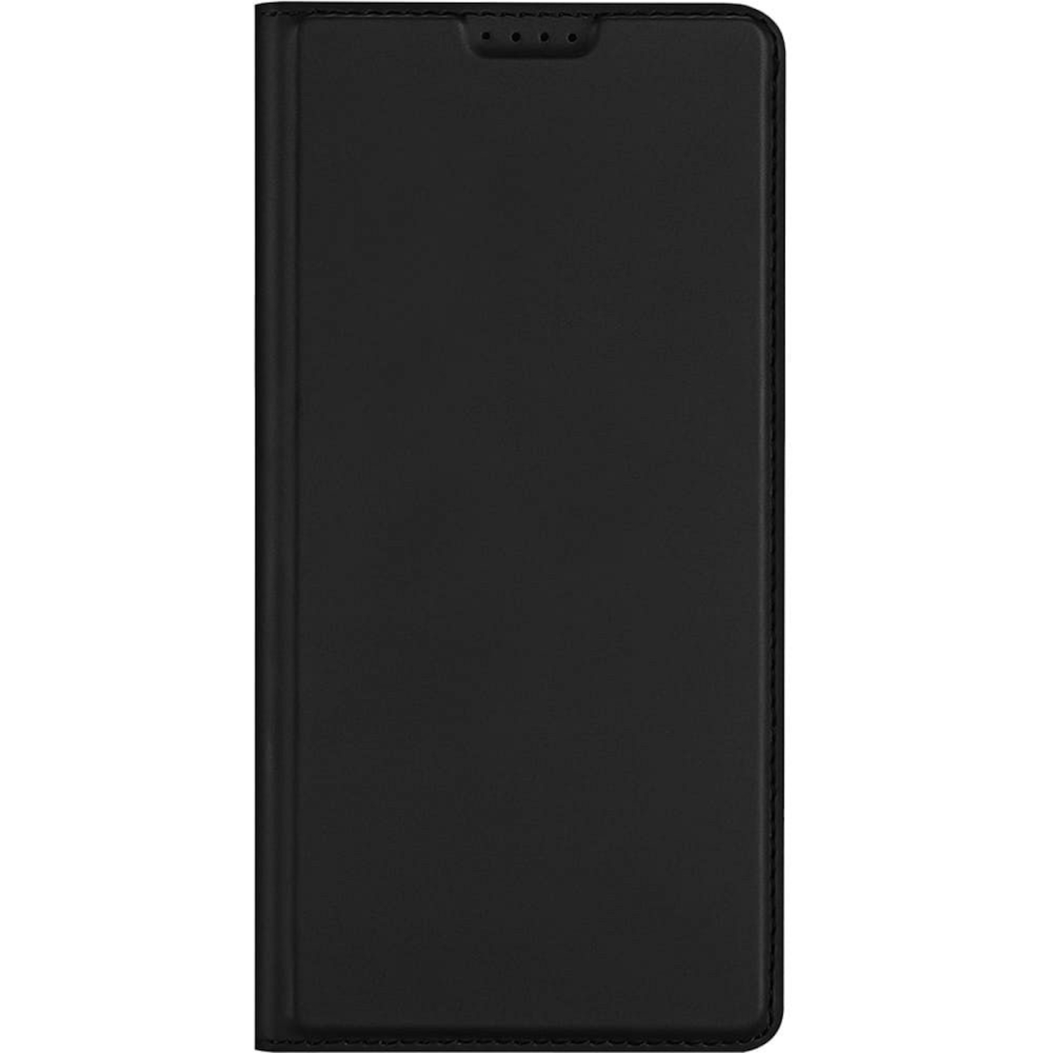 Schwarzes Klapphandy-Etui mit drei Ladeanschlüssen oben.