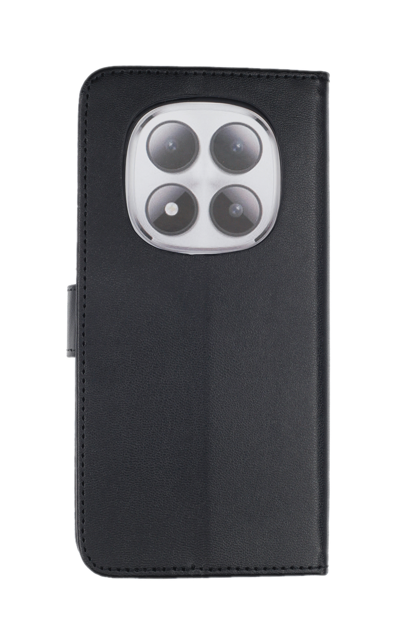 Schwarzes Flip-Handy-Etui mit vierfacher Kameraöffnung.