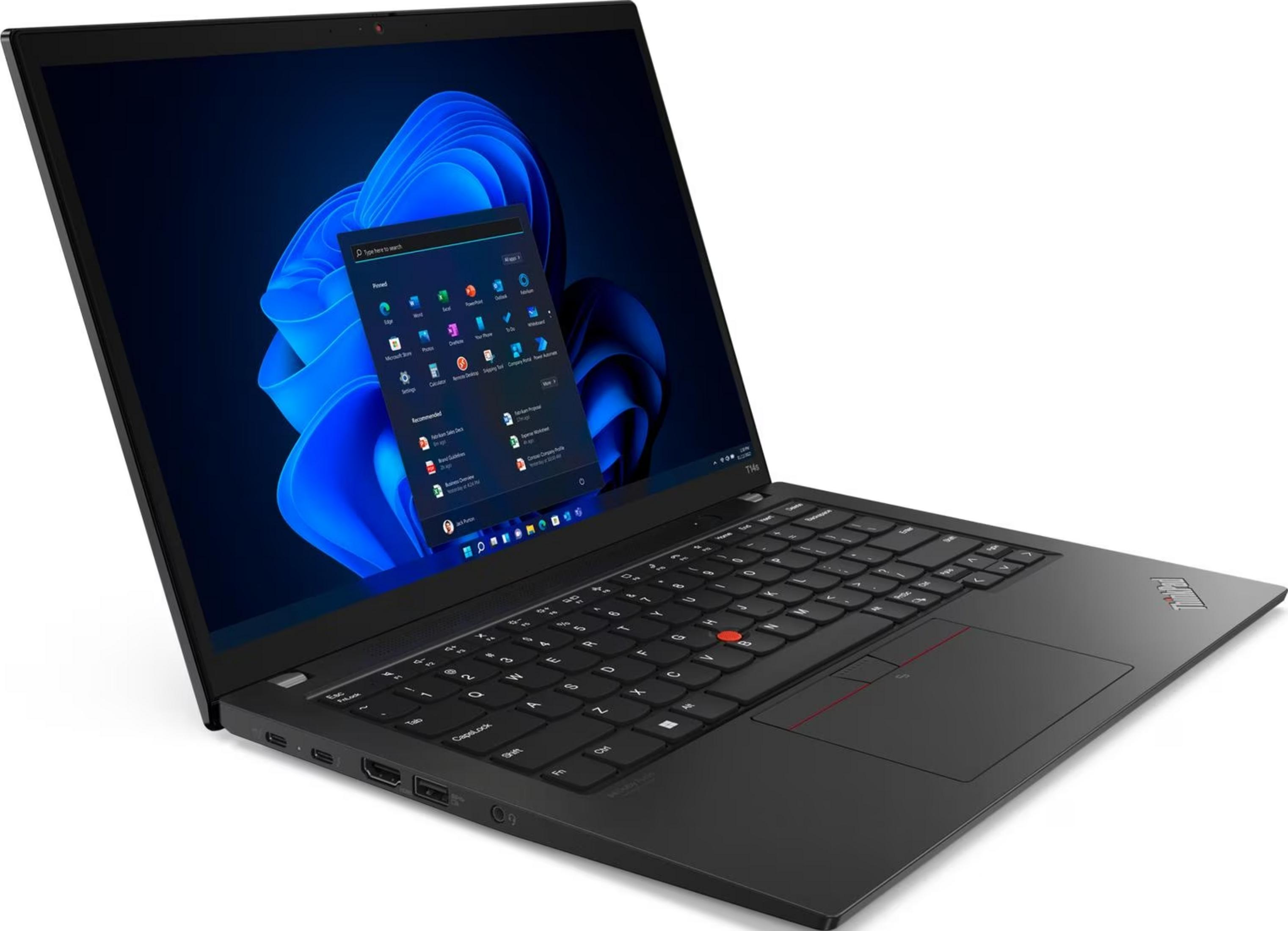 Schwarzer Laptop mit beleuchtetem blauen Hintergrund und geöffnetem Menü.