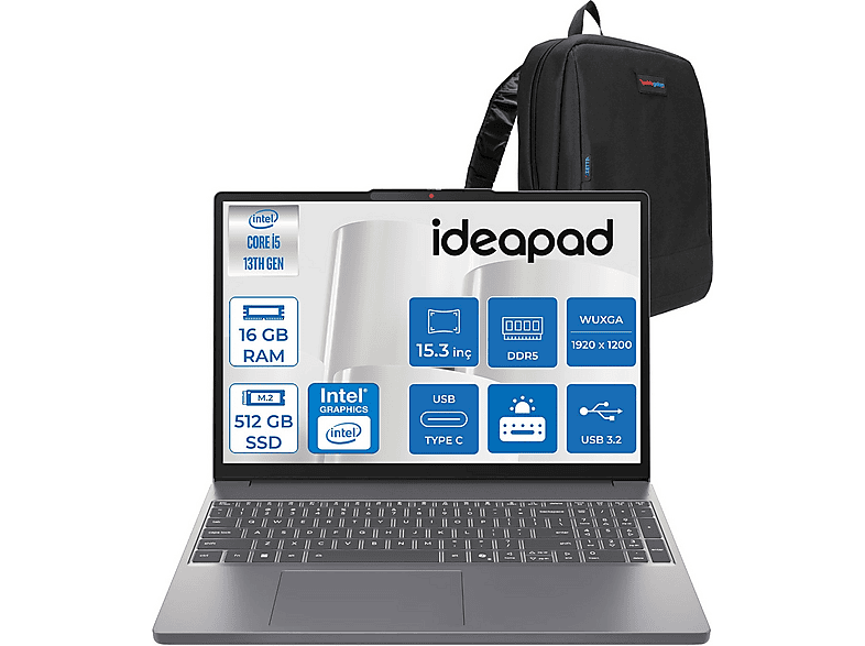 LENOVO IdeaPad Slim 3 15IRH10 WUXGA IPS IP83K100Q0TRF02 Intel Core i5-13420H 16 GB RAM 512 GB SSD 15,3 inç FreeDOS Laptop+Çanta Gri