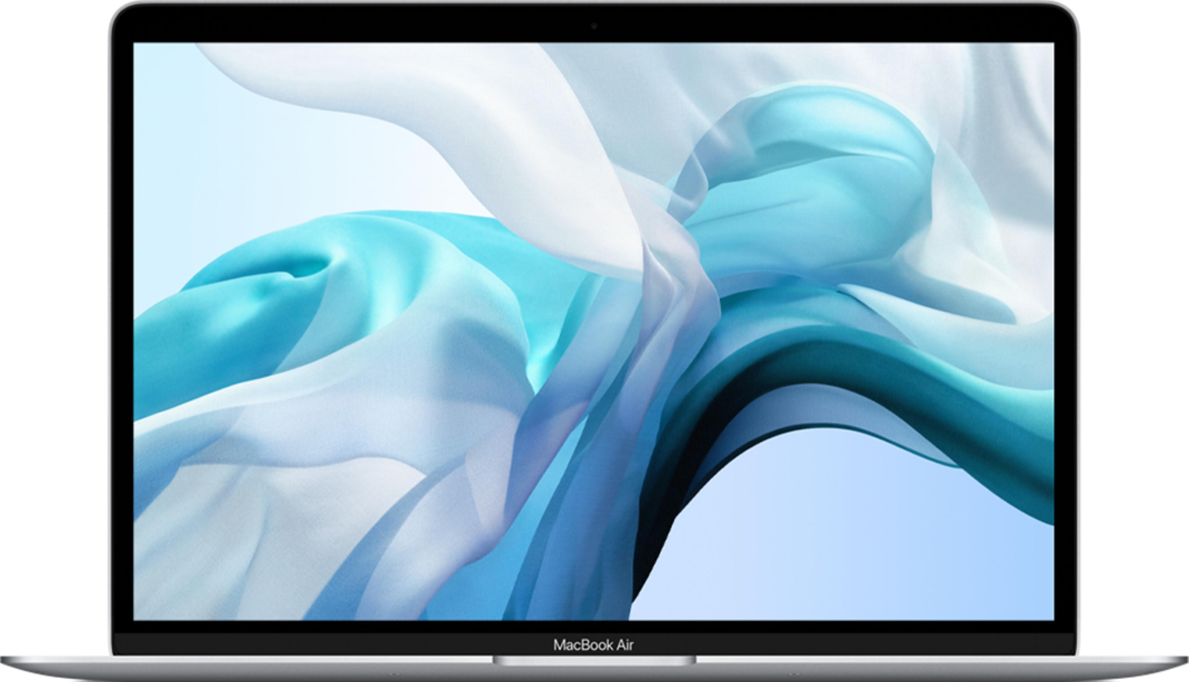 MacBook Air z niebiesko-białym tłem z tkaniny.