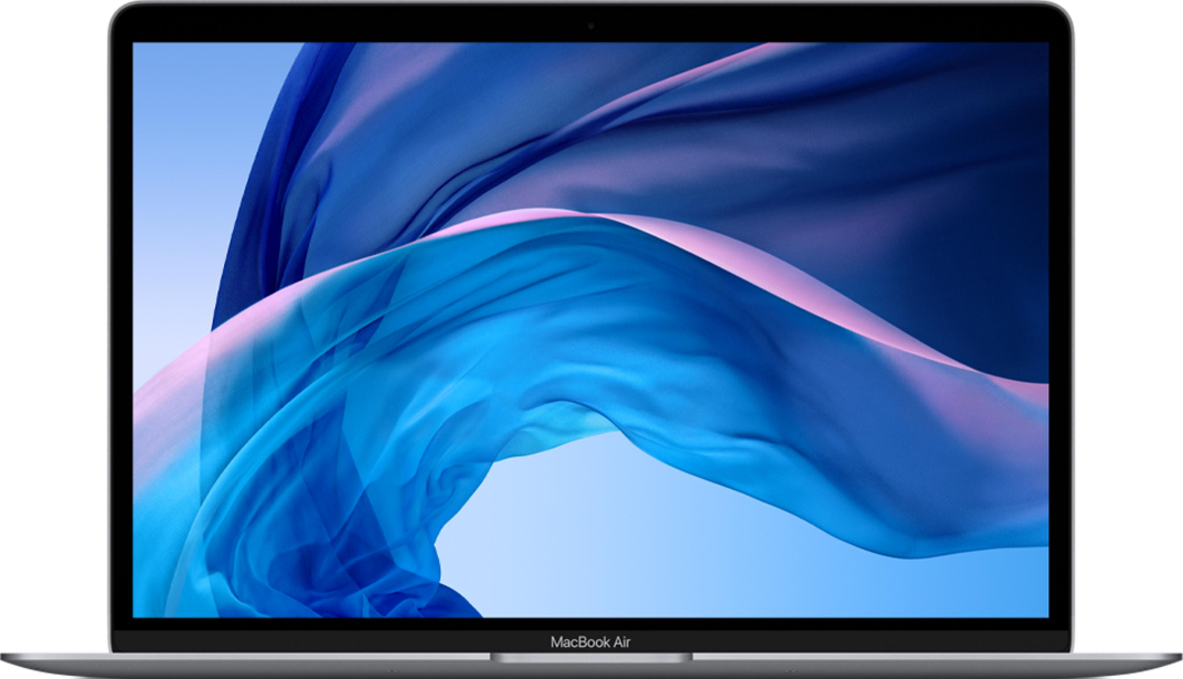 MacBook Air wyświetlający niebiesko-różowy wzór tkaniny na ekranie.