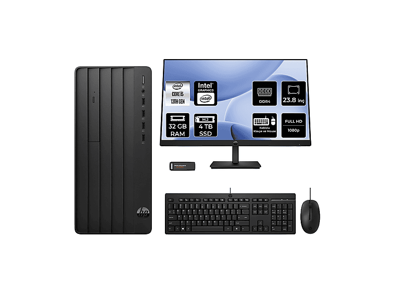 HP Pro Tower 290 G9 23.8" B70VKATPN548 PER4 Bellek Intel® Core™ i5-13500 32 GB RAM 4 TB SSD FreeDOS Masaüstü Bilgisayar