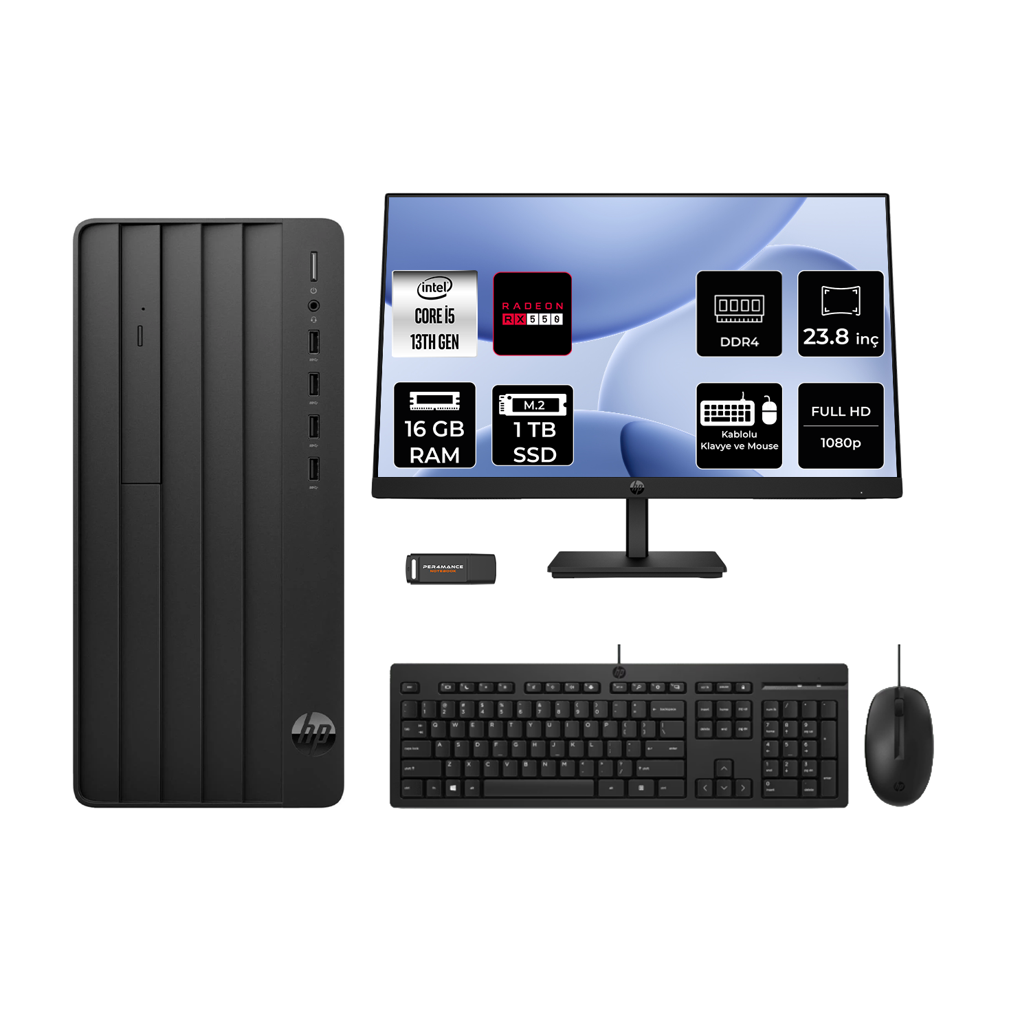HP Pro Tower 290 G9 RX550/4GB 23.8" B70VKATPN590 PER4 Bellek Intel® Core™ i5-13500 16 GB RAM 1 TB SSD FreeDOS Masaüstü Bilgisayar