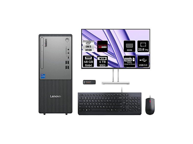 LENOVO ThinkCentre Neo 50T RX550/4GB 23.8"12UAS1CF00P672 & PER4 Bellek Intel Core i5-14400 48 GB RAM 4 TB SSD FreeDOS Masaüstü Bilgisayar