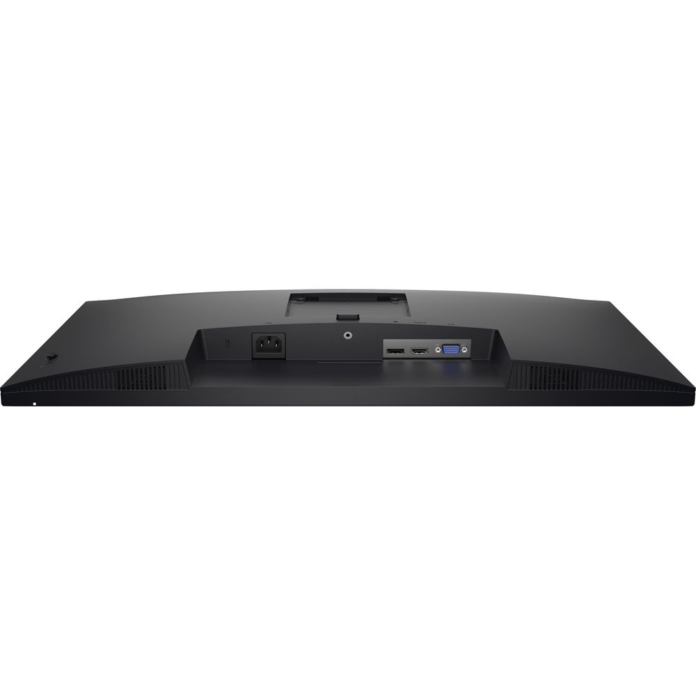 Tył czarnego monitora z portami zasilania, HDMI, DP, VGA i otworami wentylacyjnymi.
