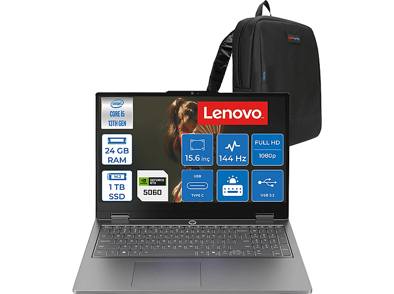 LENOVO LOQ Essential 8GB/RTX5060/65W IPS 83SC000TTRF06 Intel® Core™ i5-13450HX 24 GB RAM 1 TB SSD 15,6 inç FreeDOS Laptop+Çanta Gri