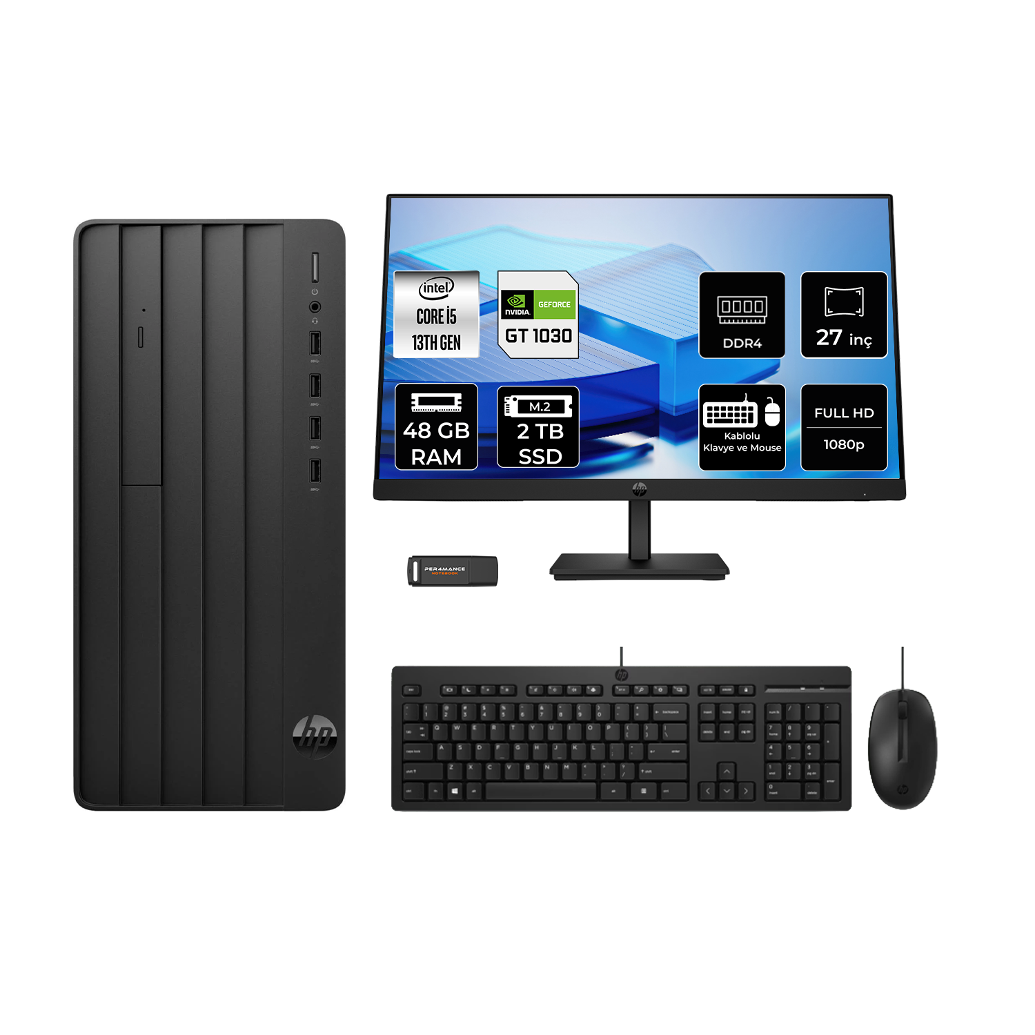 HP Pro Tower 290 G9 GT1030/4GB 27" B6JD6ESPN887 PER4 Bellek Intel® Core™ i5-13400 48 GB RAM 2 TB SSD FreeDOS Masaüstü Bilgisayar