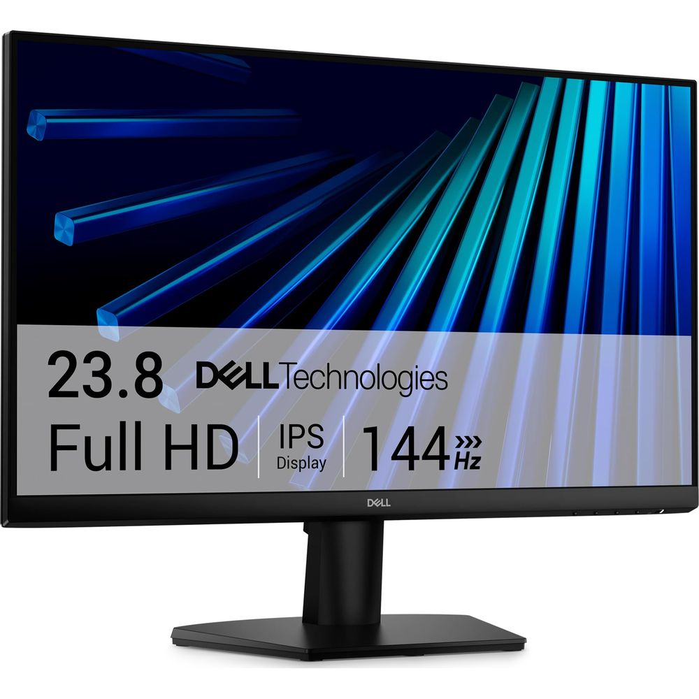 Monitor Dell 23,8 cala Full HD IPS 144 Hz na czarnym stojaku.