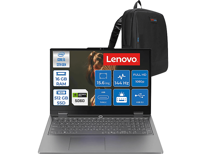 LENOVO LOQ Essential 8GB/RTX5060/65W IPS 83SC000TTRF01 Intel® Core™ i5-13450HX 16 GB RAM 512 GB SSD 15,6 inç FreeDOS Laptop+Çanta Gri