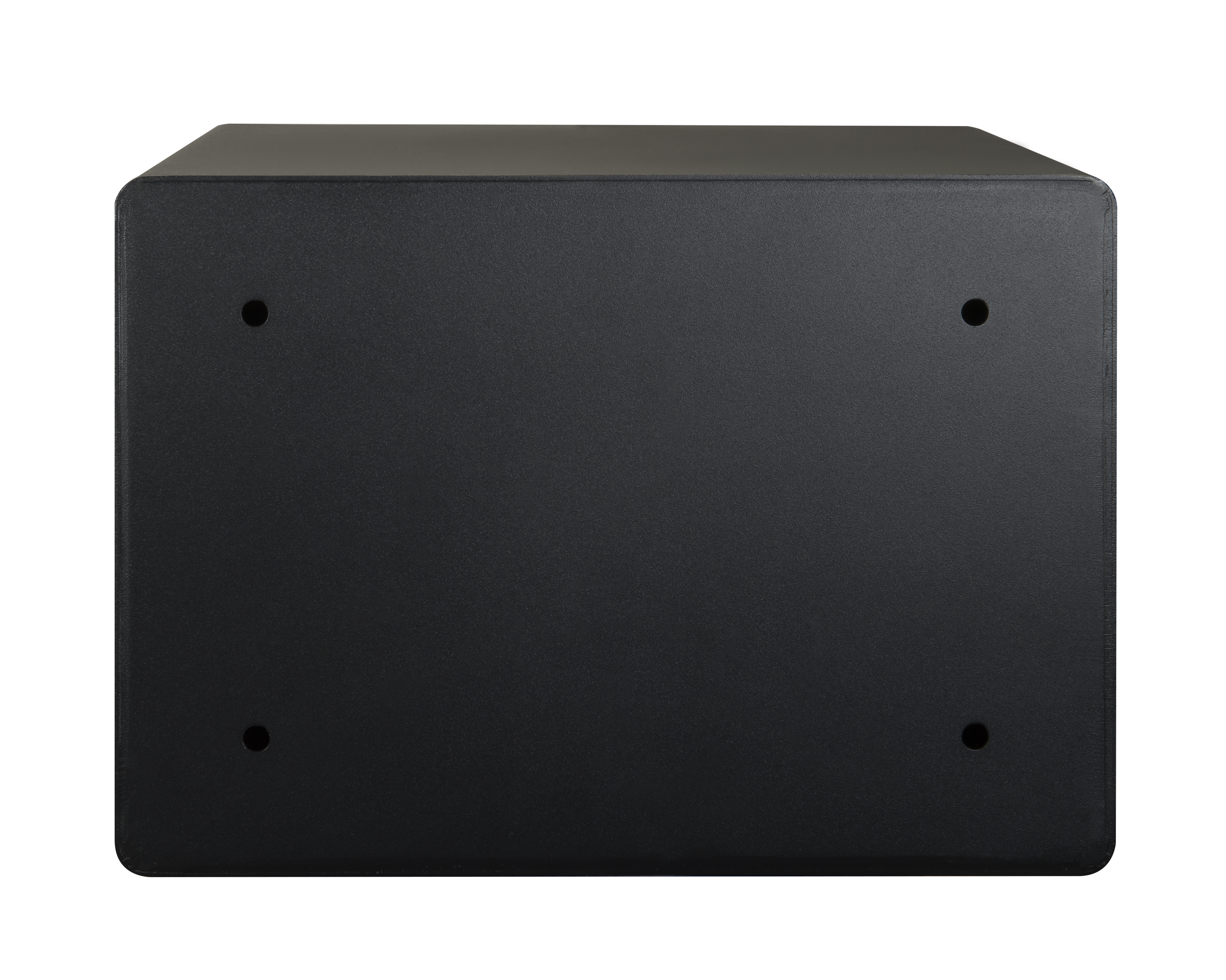 Caja rectangular negra con esquinas redondeadas y cuatro agujeros.