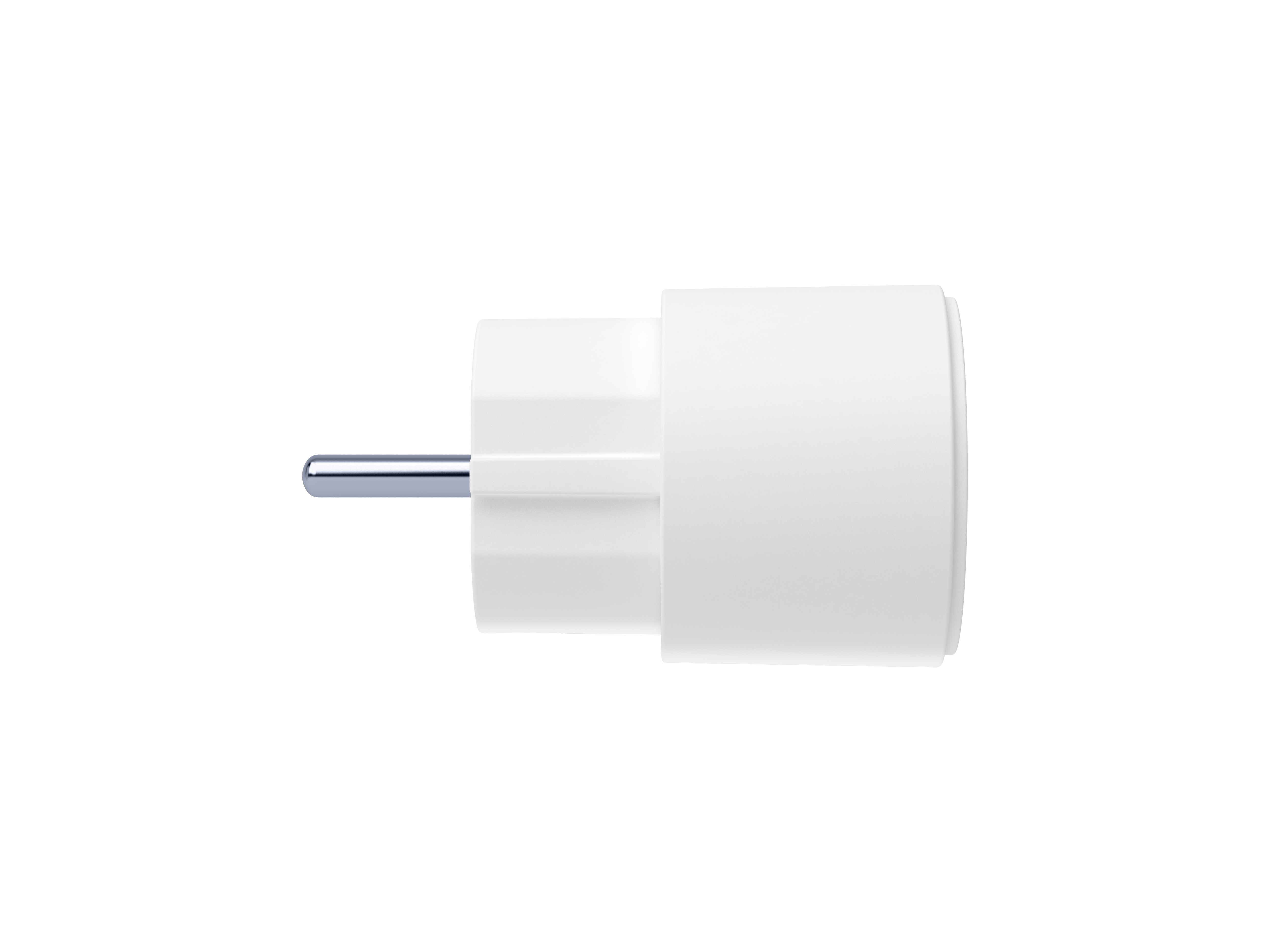 Ein weißer Stecker mit einem metallischen Stift ragt nach links.
