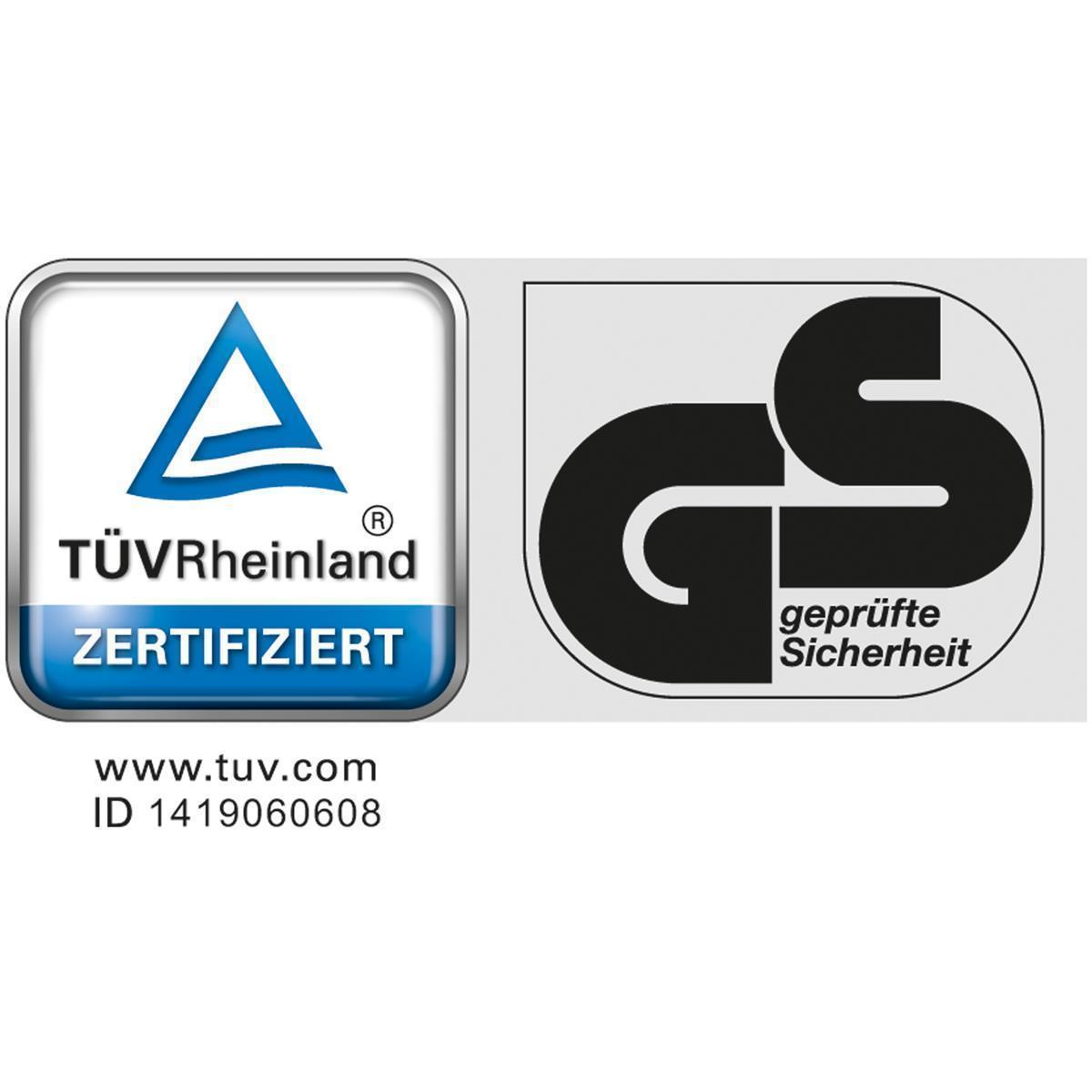 Sello TÜV Rheinland y GS de seguridad probada.