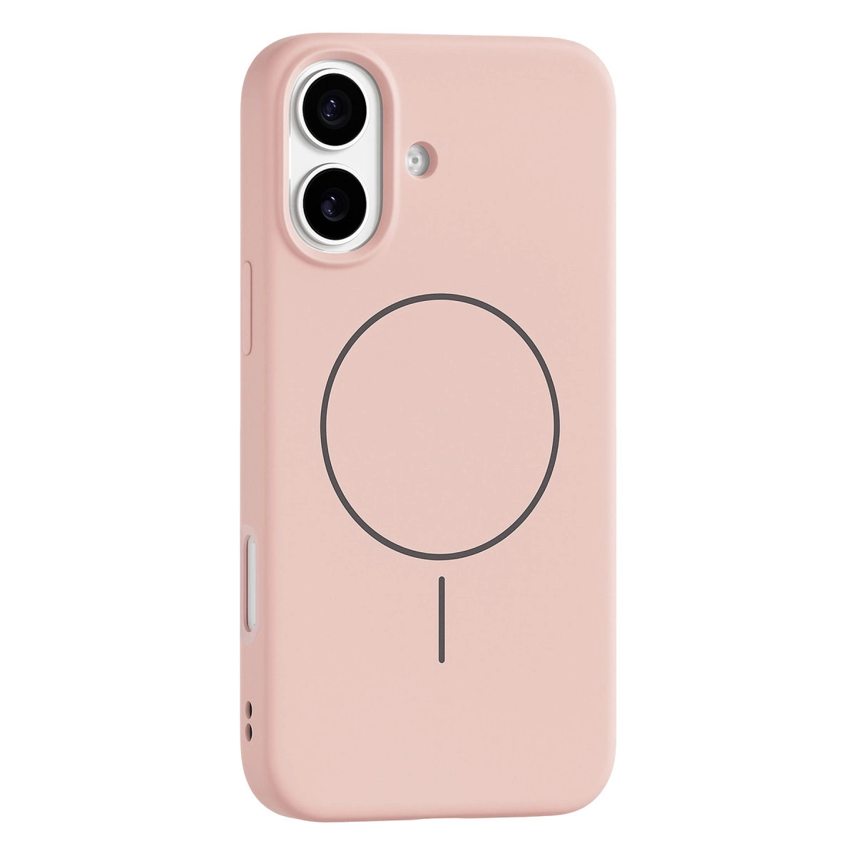 İki kamera lensli ve manyetik halkalı pembe telefon kılıfı.