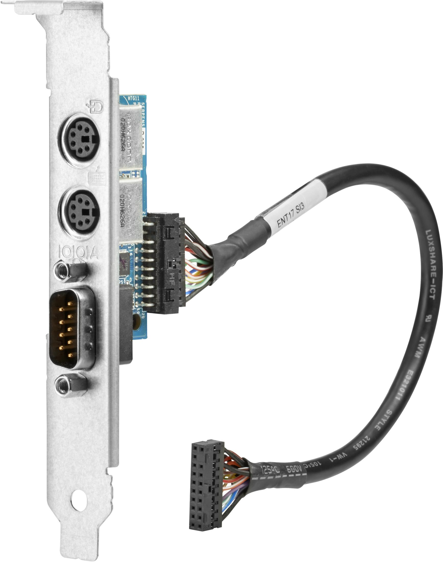 Una scheda di espansione per computer con porte PS/2, VGA e un cavo con connettori.