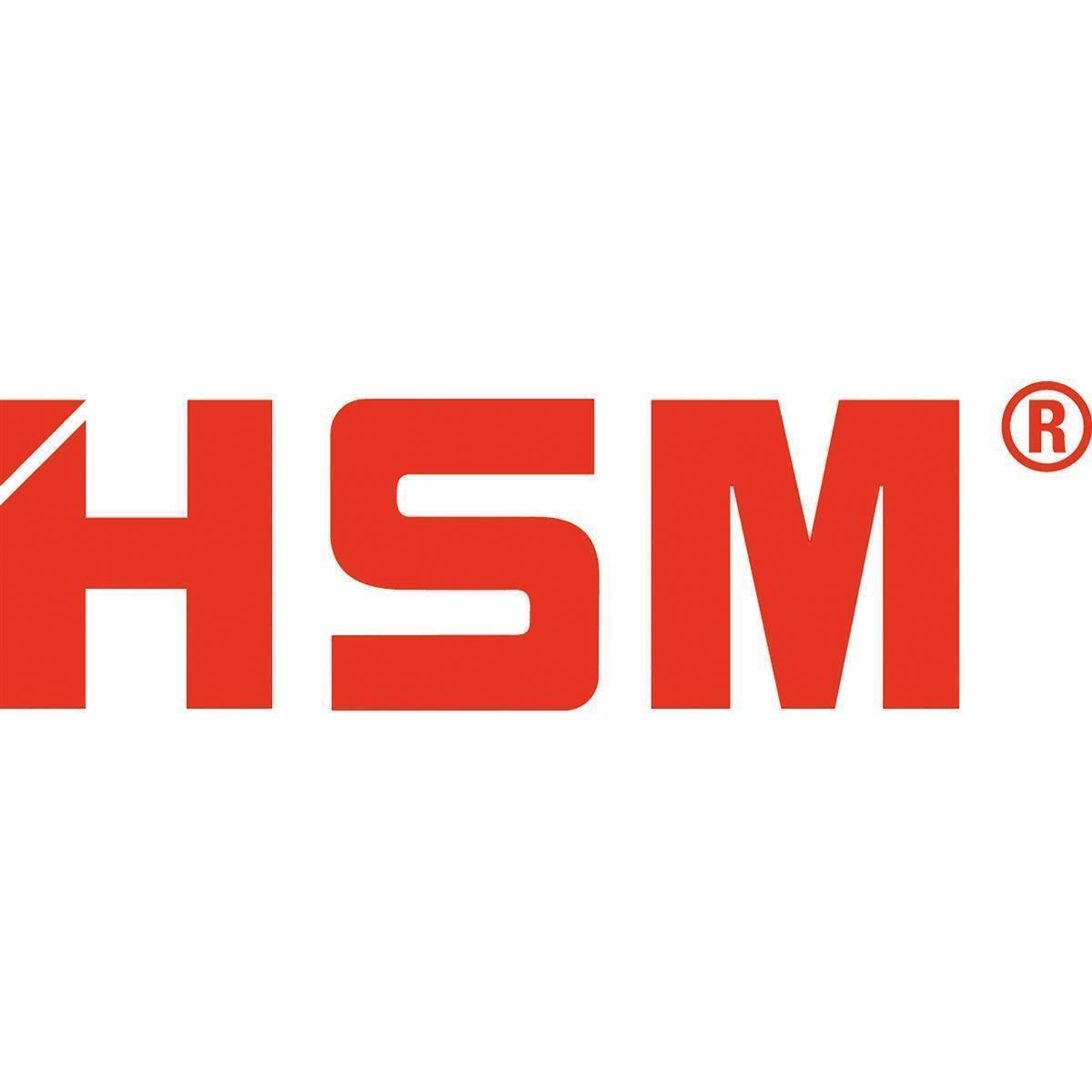 Lettres rouges HSM avec symbole de marque déposée sur fond blanc.