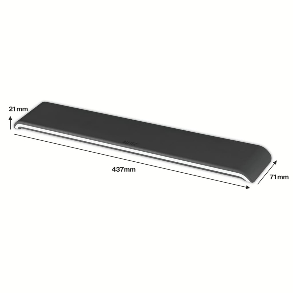 Organizzatore da scrivania nero, lungo 437mm, largo 71mm, alto 21mm.