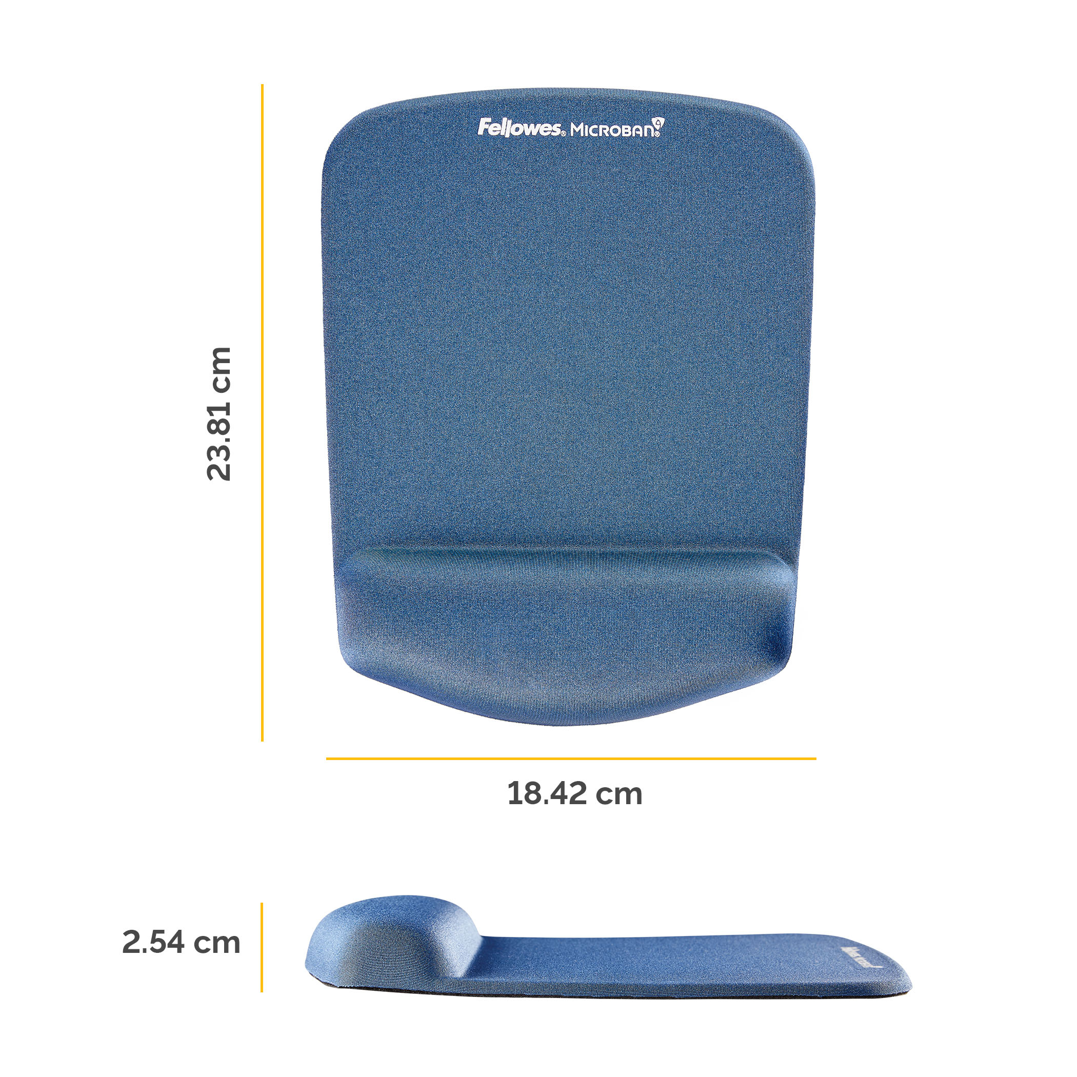 Niebieski zestaw podparcia nadgarstka o wymiarach 23,81 cm x 18,42 cm.